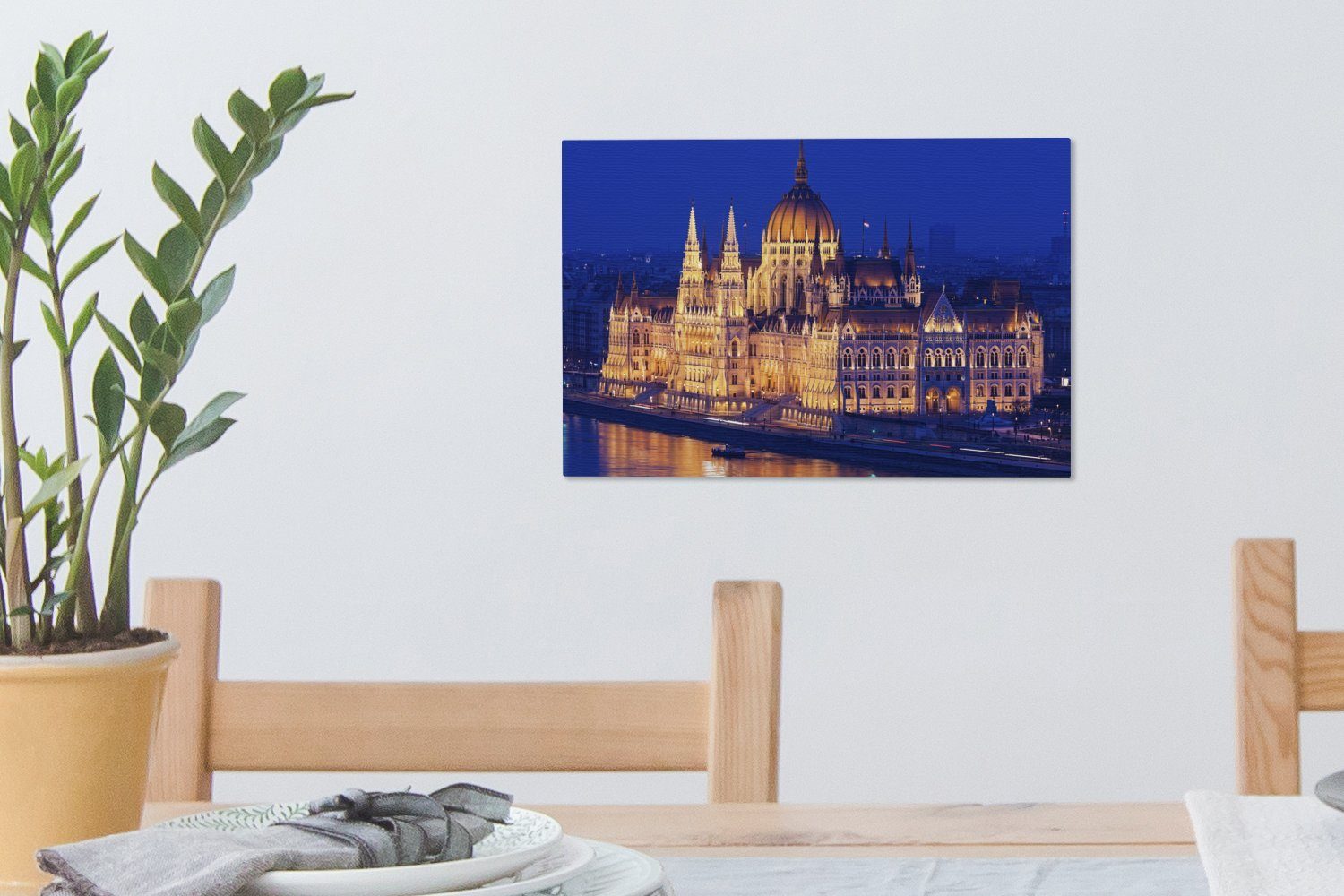 OneMillionCanvasses® Leinwandbild St), (1 Wandbild Leinwandbilder, Budapest - Parlamentsgebäude Aufhängefertig, cm 30x20 - Wanddeko, Licht