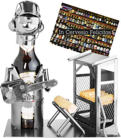 BRUBAKER Flaschenhalter »Baumfäller Bierhalter«, (1-St., inklusive Grußkarte), Metall Skulptur, Bier Geschenk für Männer, Bierflaschenhalter Sägen