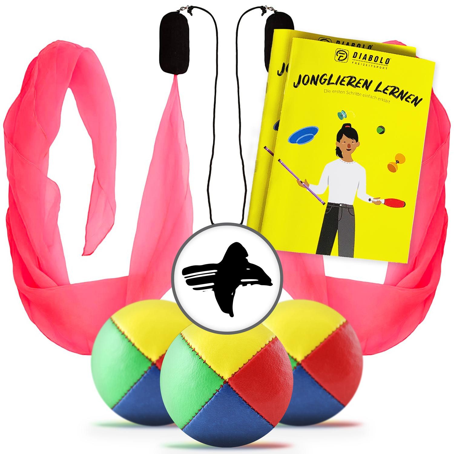 Diabolo Freizeitsport Spielball Jonglierset 3er Set Bälle und Leucht Pois (pink) (1-St)