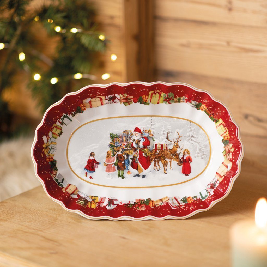 Villeroy & Boch Servierschüssel Toy's Fantasy Schale oval groß, Santa u Kinder, Porzellan, (1-tlg), Premium Porcelain, 1 Stck, Handw., mikrow.sicher
