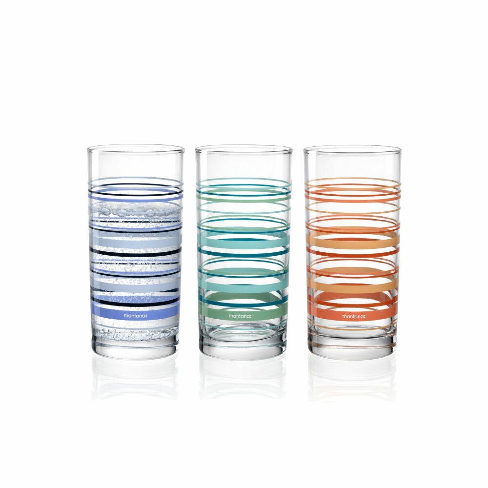 montana-Glas Becher :new stripes 3er Set, 280 ml, 3-tlg., Kalk-Natron-Glas