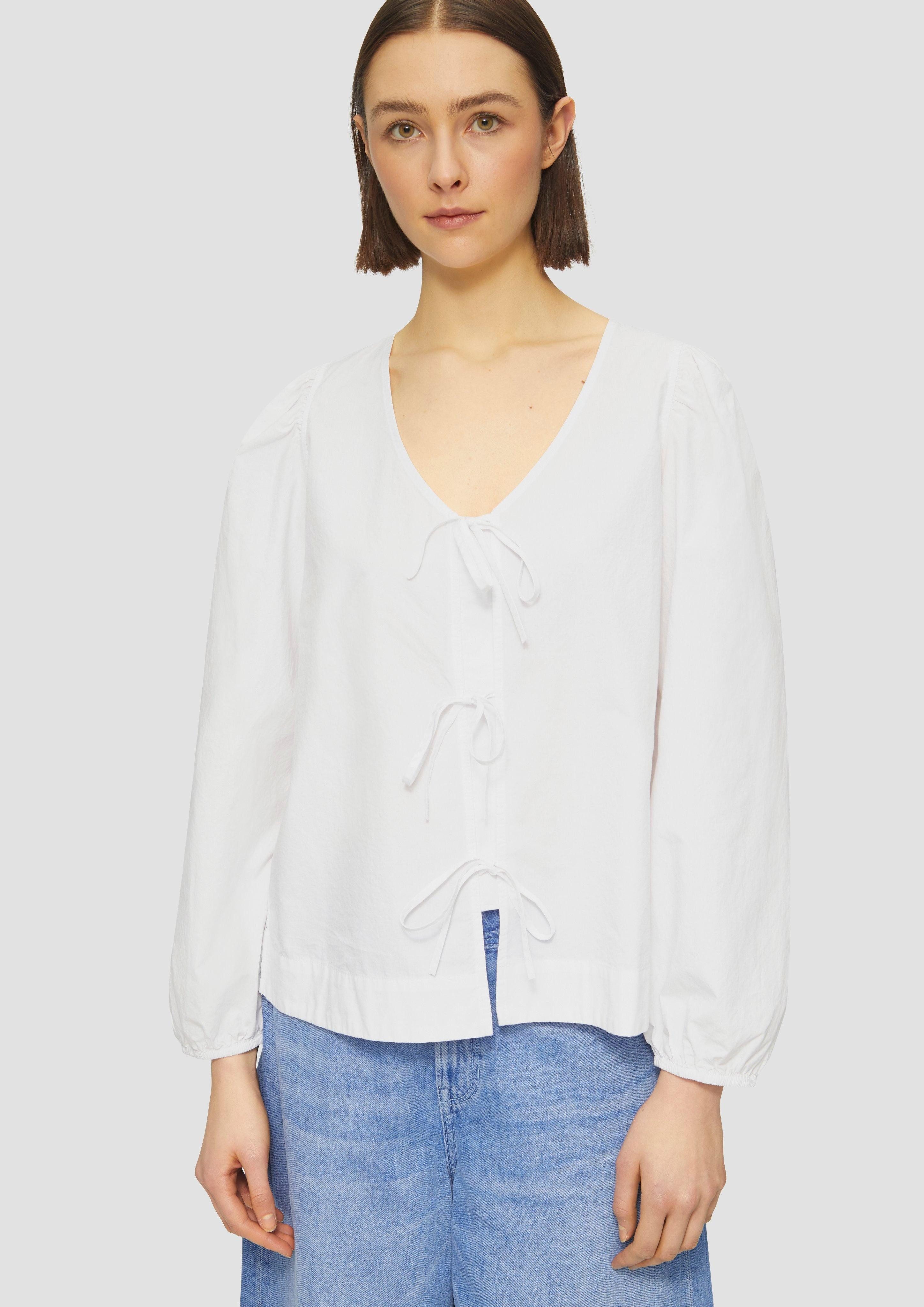 Langarmbluse Verspielte Popeline-Bluse mit Schleifen und Puffärmeln
