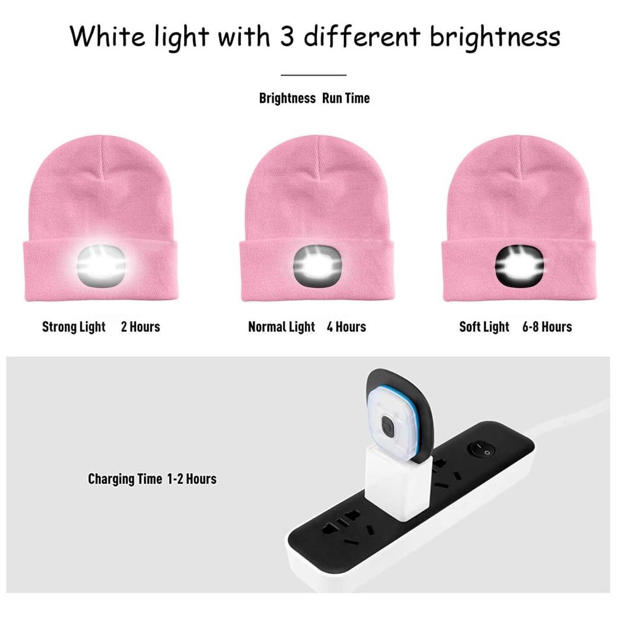 Warme USB mit LED Stirnlampe LED zggzerg Beleuchtete Lampe Rosa Licht Stirnlampe Mütze, Laufmütze