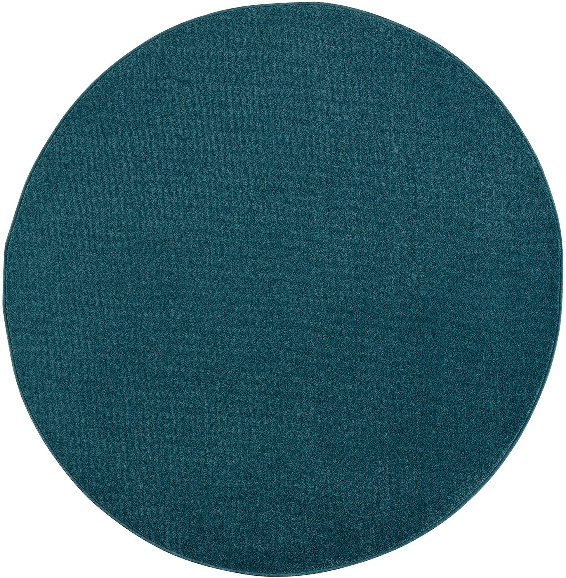 Teppich Uni, Sanat, rund, Höhe: 13 mm, robuster Kurzflorteppich, große Farbauswahl dunkelblau | Kurzflor-Teppiche