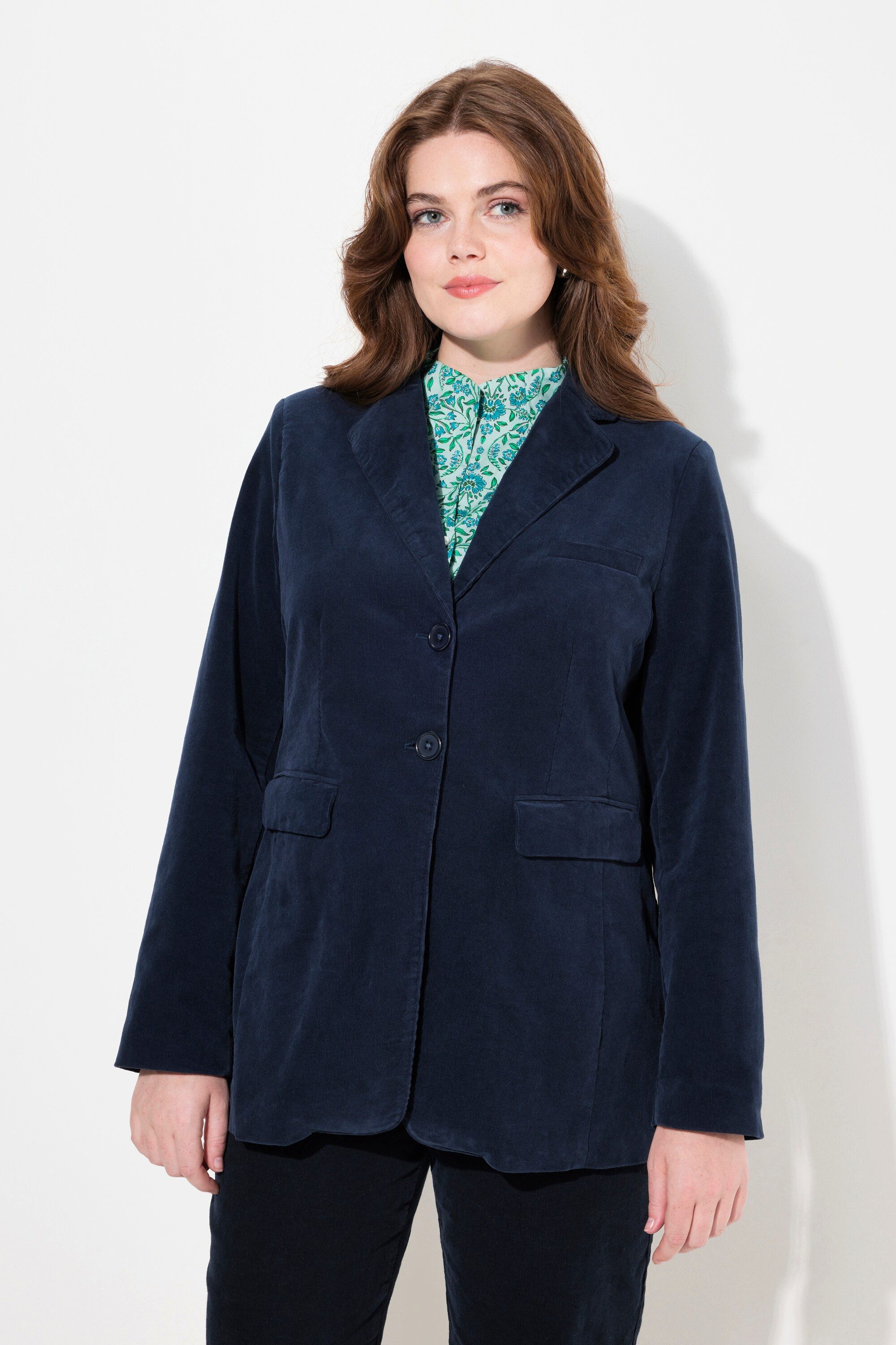 Blusenblazer Cord-Blazer Reverskragen Knopfverschluss tailliert
