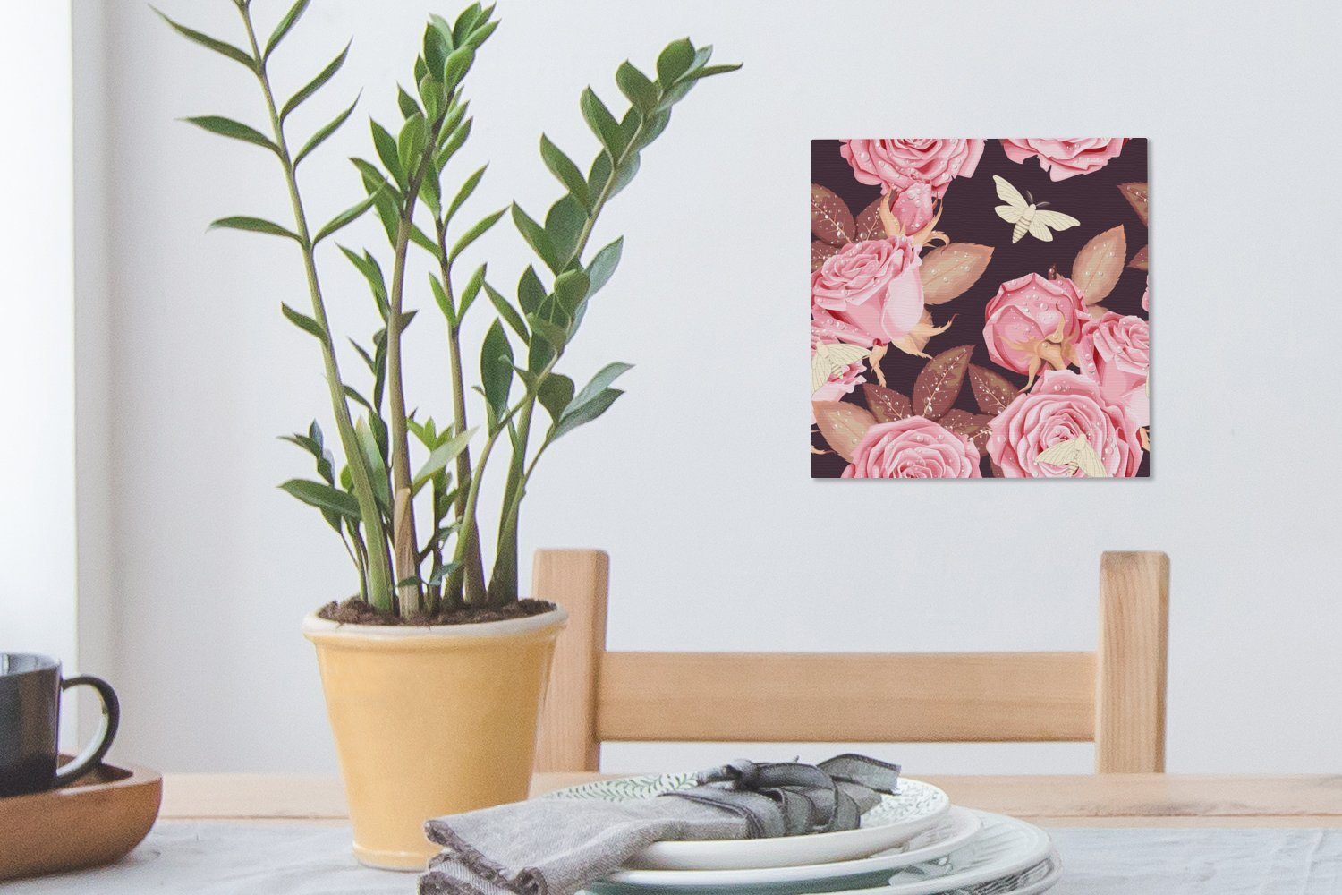Schlafzimmer für - Leinwand Rosen St), Blumen OneMillionCanvasses® - Bilder Leinwandbild Wohnzimmer Rosa, (1