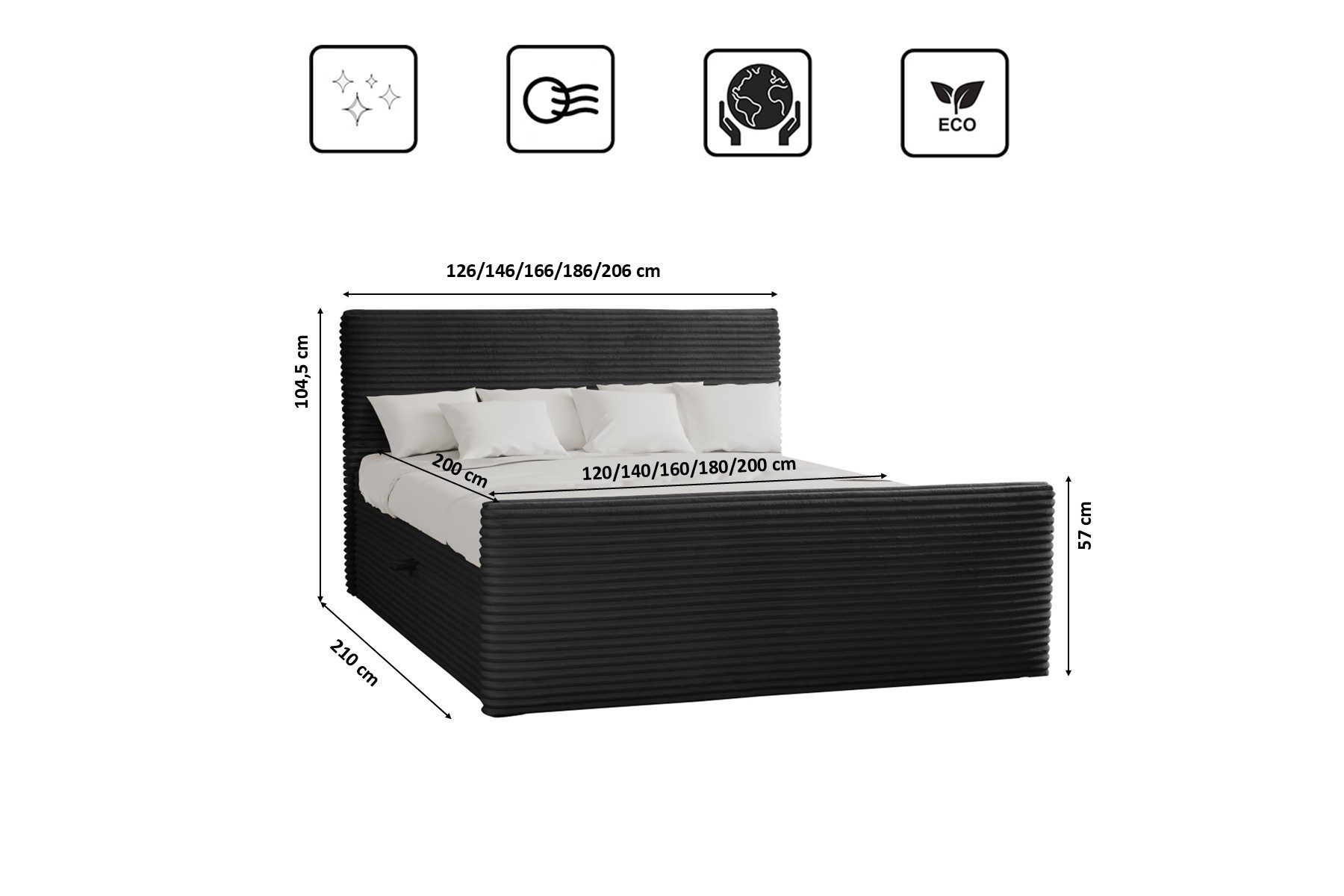 Kaiser Möbel Boxspringbett Trento mit Bettkasten, Topper und Bonellmatratze, VELO Stoff (Komplett-Set (Bettgestell, Matratze, Topper), mit Topper mit Bettkasten antibakterieller Bezug einfache Montage
