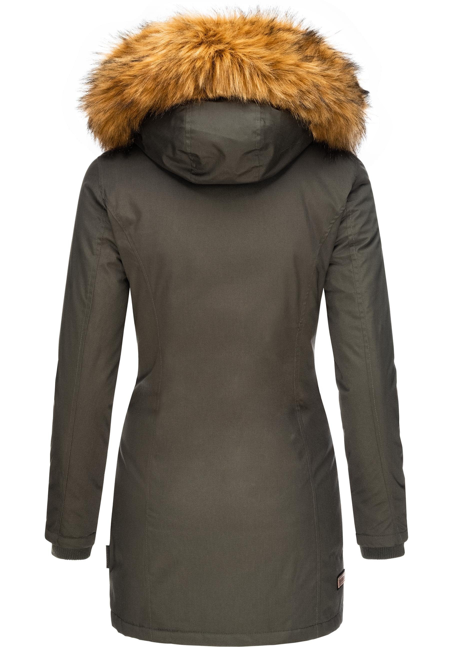 Marikoo Wintermantel Karmaa-Prc edler Parka mit Kunstfellkapuze