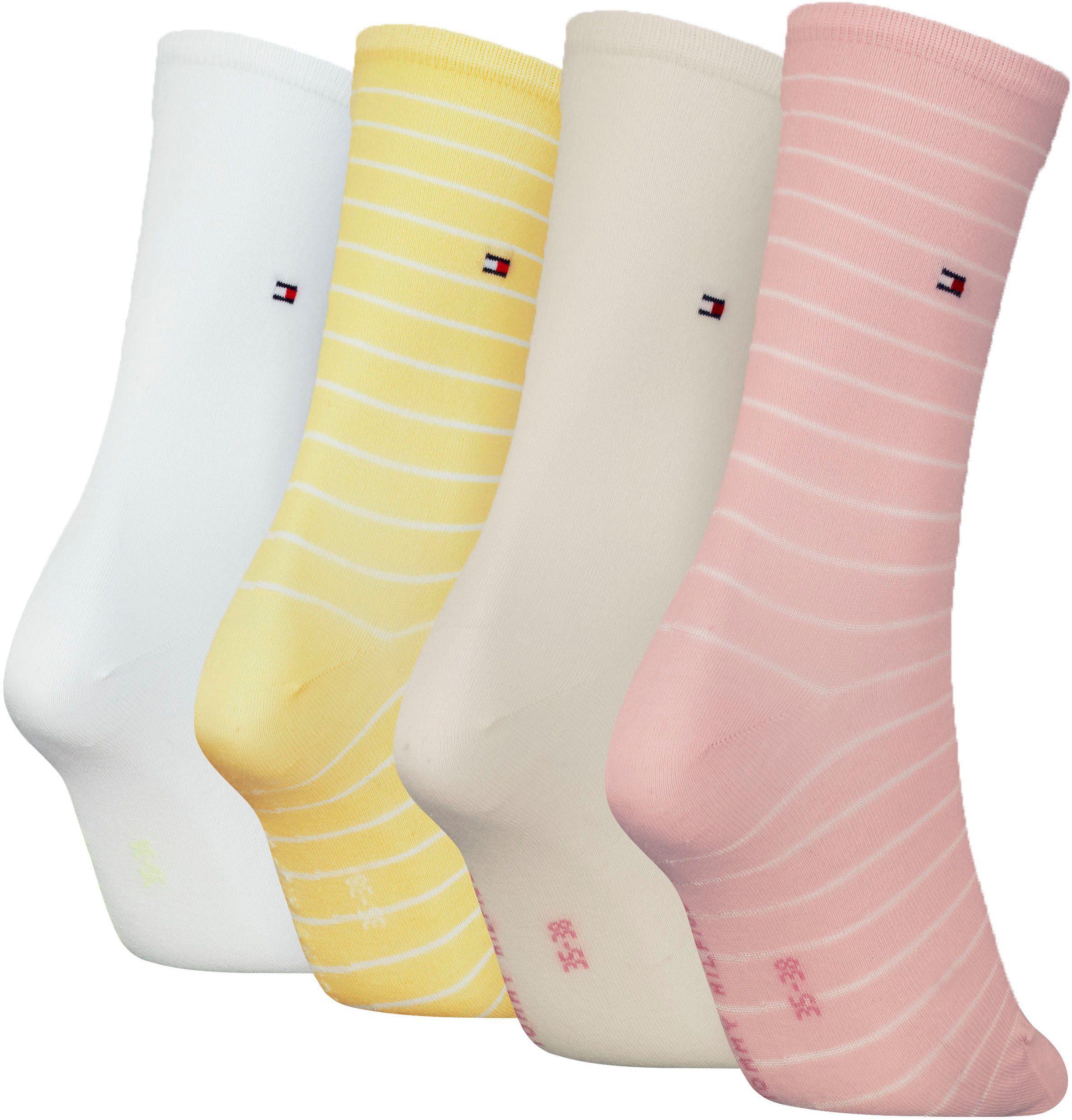 Socken pink-yellow-white raffiniertes Hilfiger Tommy klassisches Streifendesign