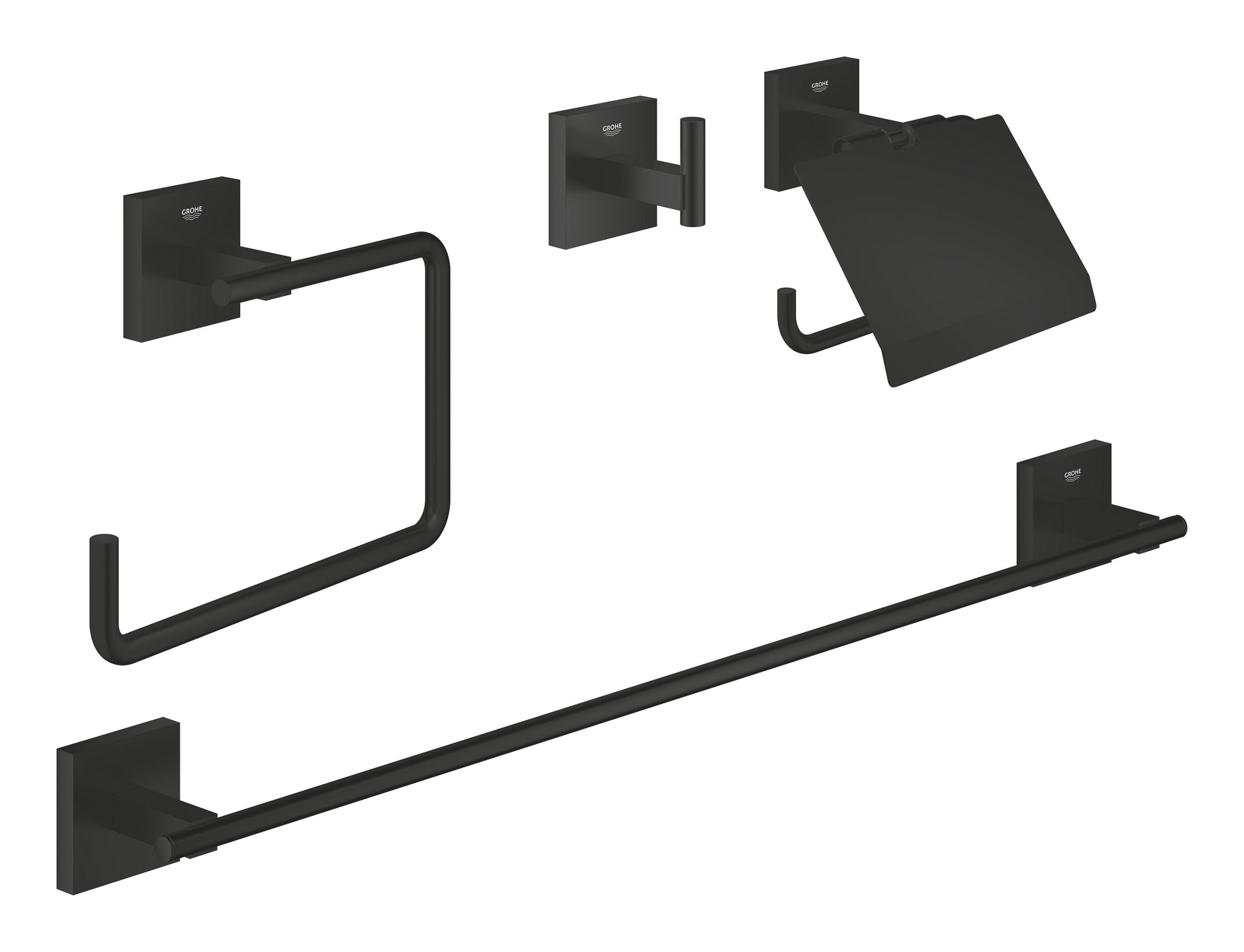 Grohe Toilettenpapierhalter Start Cube, Bad-Set 4 in 1 - Mattschwarz