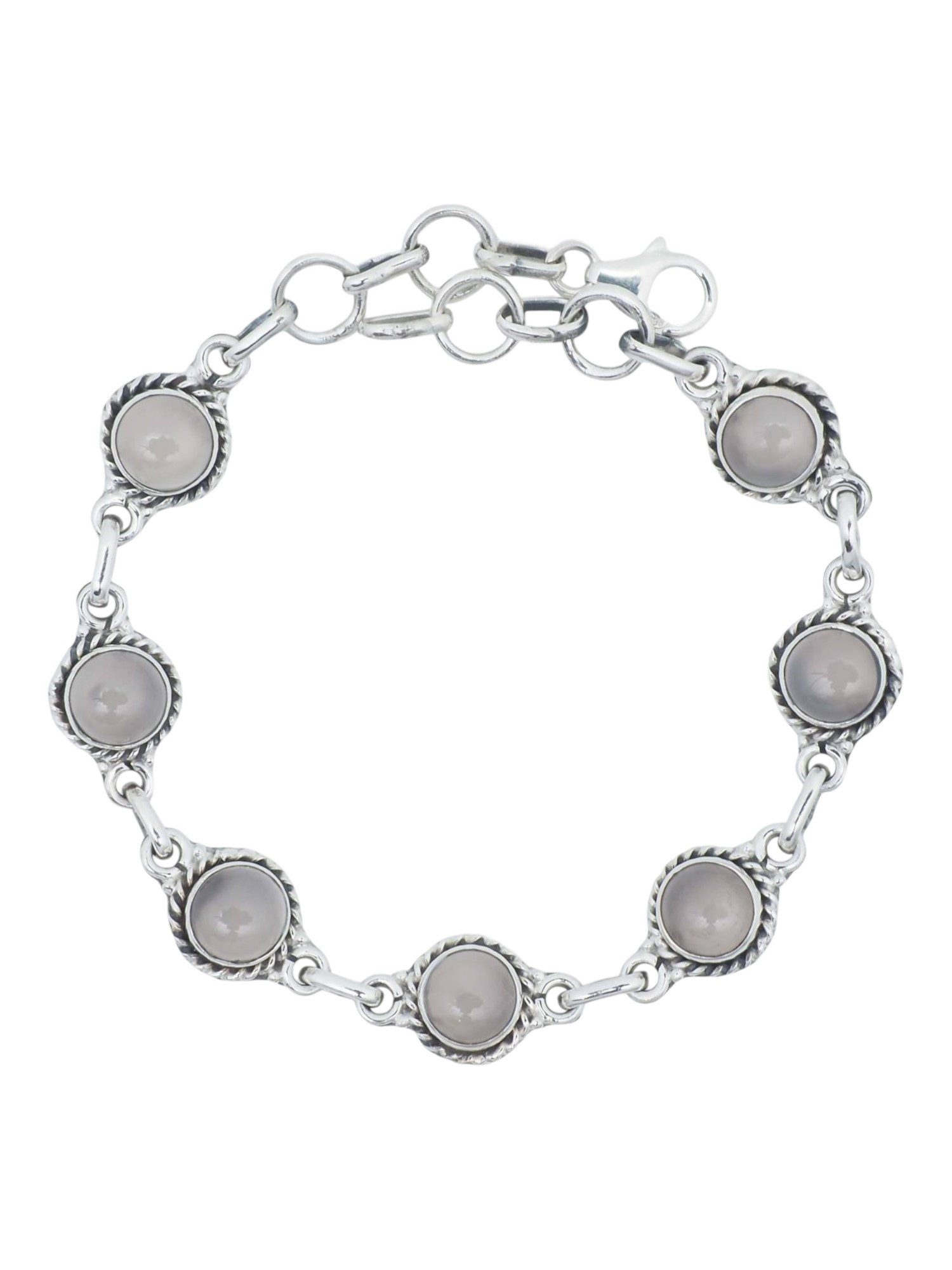 mantraroma Silberarmband VALA aus 925 Silber mit Rosenquarz (Armschmuck im Schmuckbeutel), 925 Sterling Silber Armschmuck für Damen