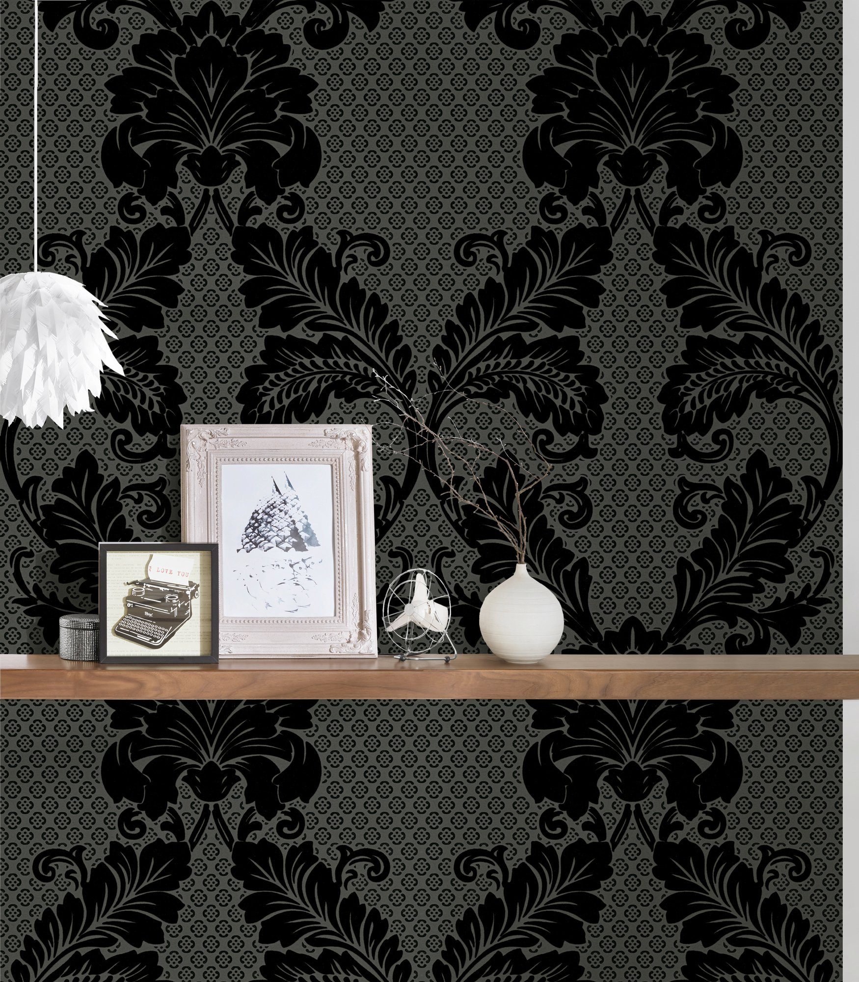 Architects Barock, Tapete Vliestapete Barock Luxury wallpaper, Ornament schwarz/grau Paper beflockt,