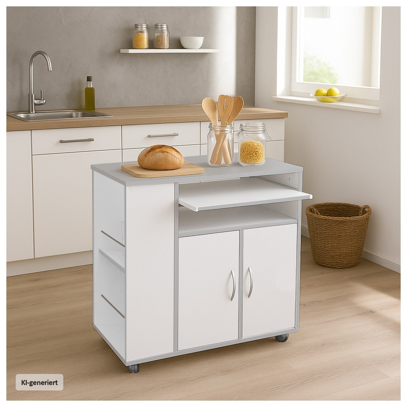 HTI-Living Hochschrank Küchenschrank Thekla Weiß/Silber (Stück, 1-St., 1 Küchenschrank ohne Dekoration) Mehrzweckschrank Küchenrollwagen