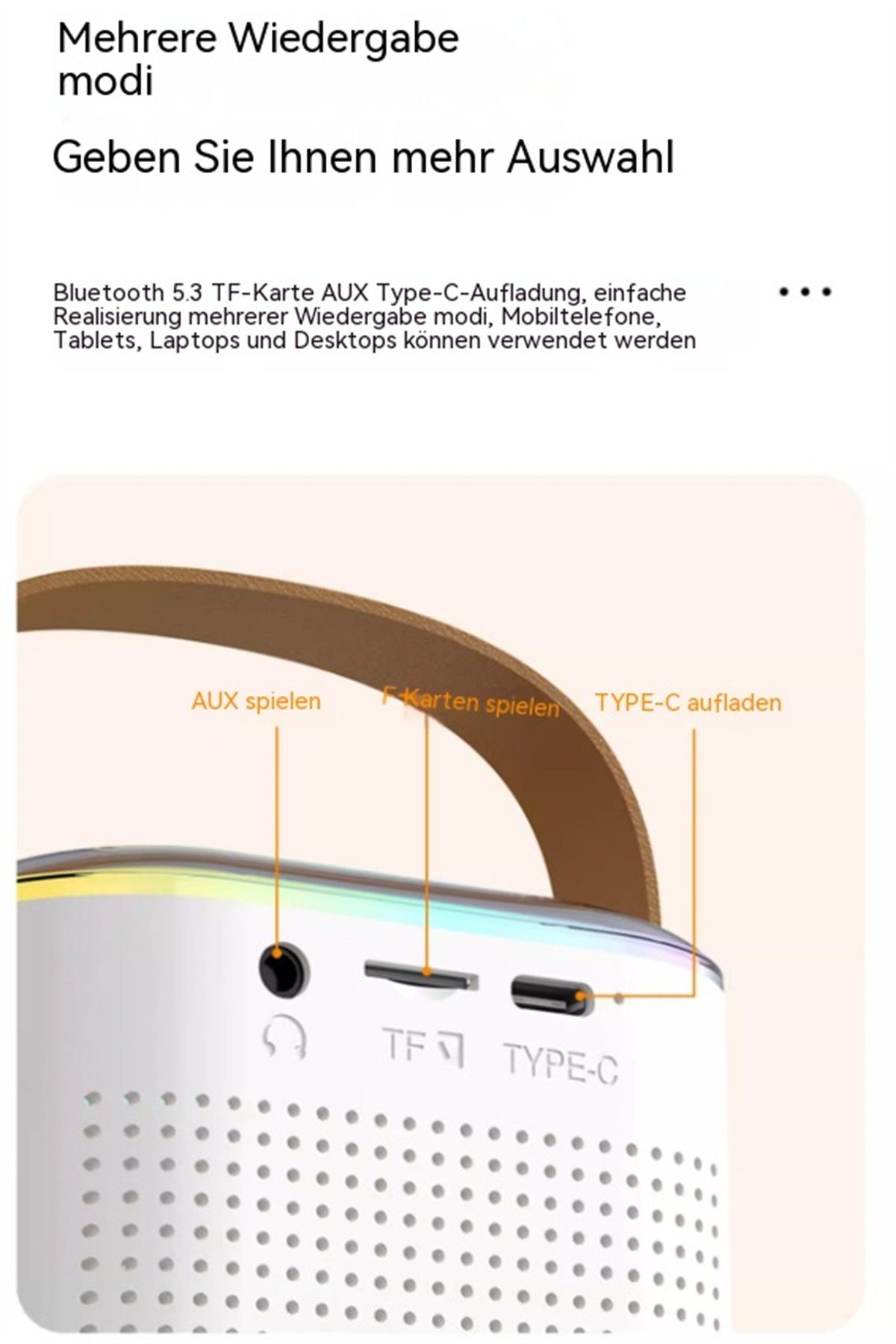 carefully Bluetooth-Lautsprecher Mikrofonset Lautsprecher- 5W) selected Lichteffekt mit Tragbares und (Bluetooth