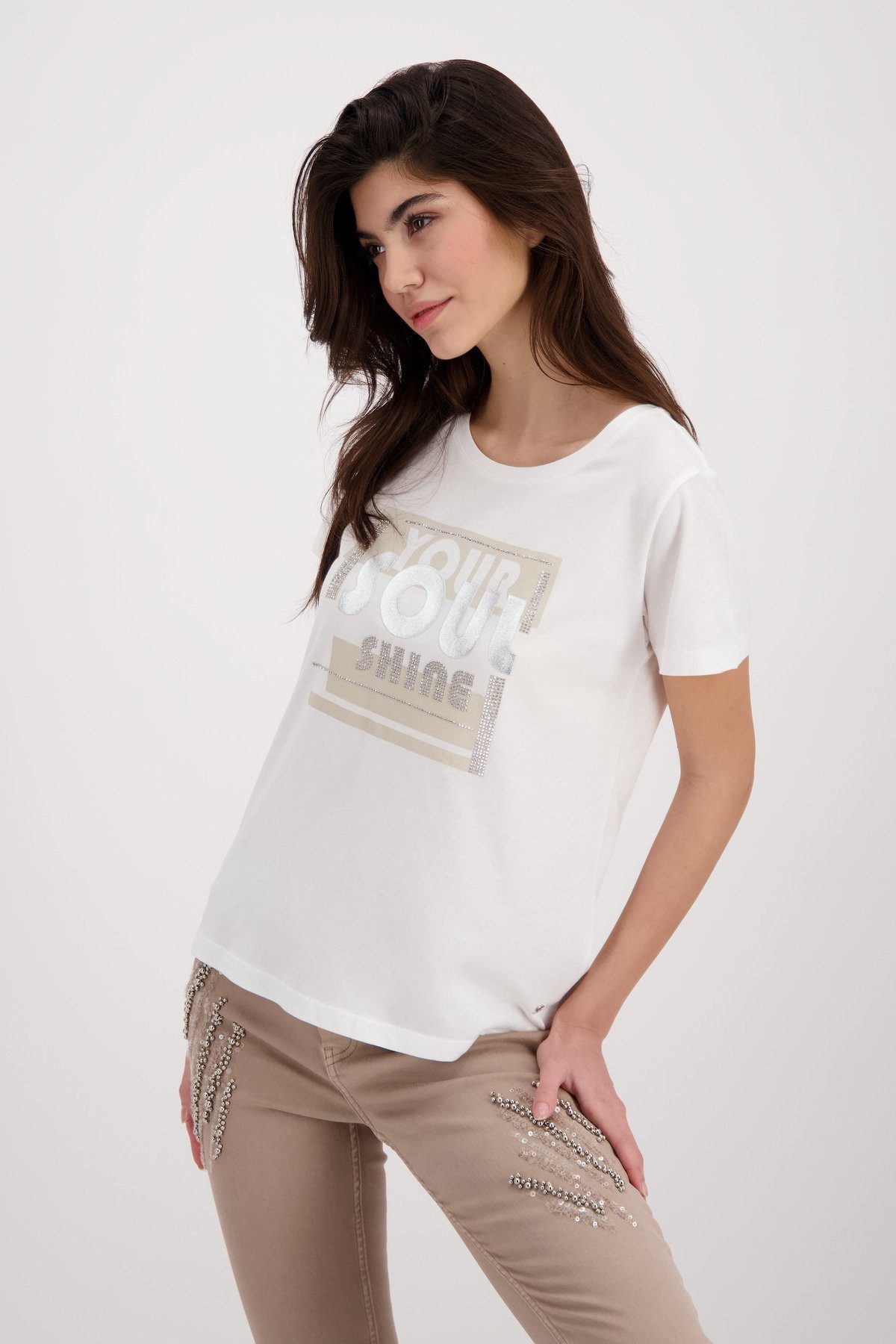 Monari T-Shirt T-Shirt mit Schmuckschrift