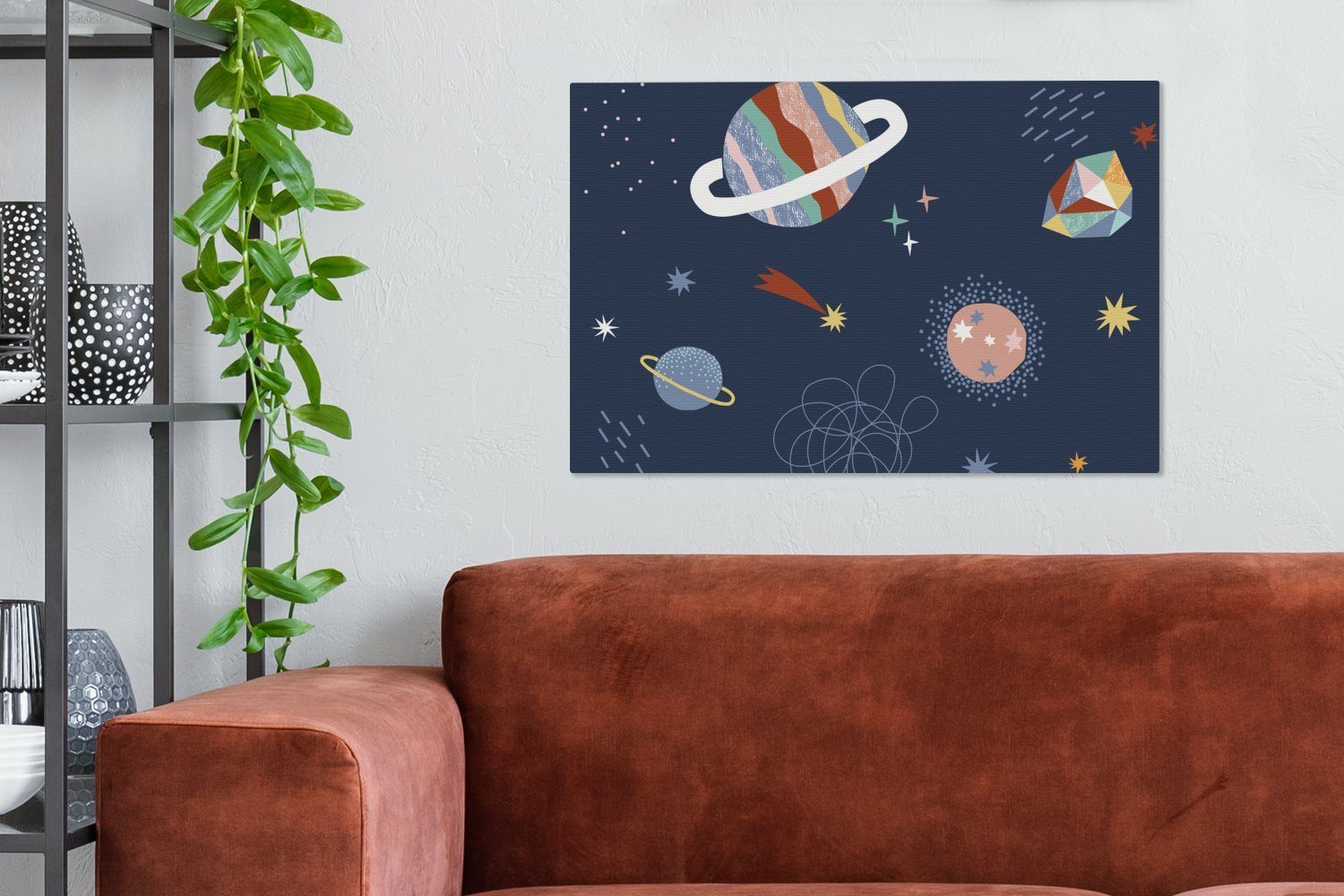OneMillionCanvasses® Leinwandbild - cm Kinderzimmer St), Aufhängefertig, (1 Leinwandbilder, Weltraum - Wandbild bunt Wanddeko, 60x40 Planeten