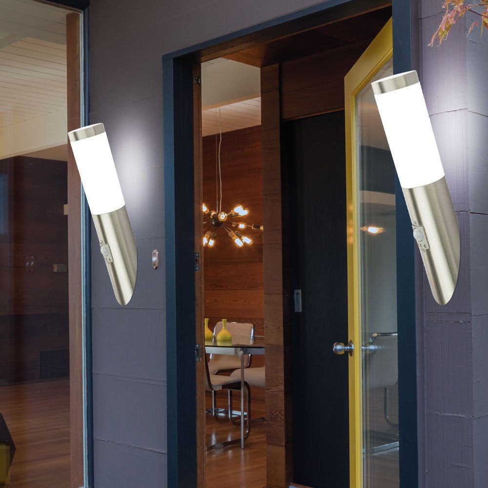 Globo Außen-Wandleuchte, Leuchtmittel inklusive, Warmweiß, LED Außenlampe Wandleuchte mit Bewegungsmelder Edelstahl IP44