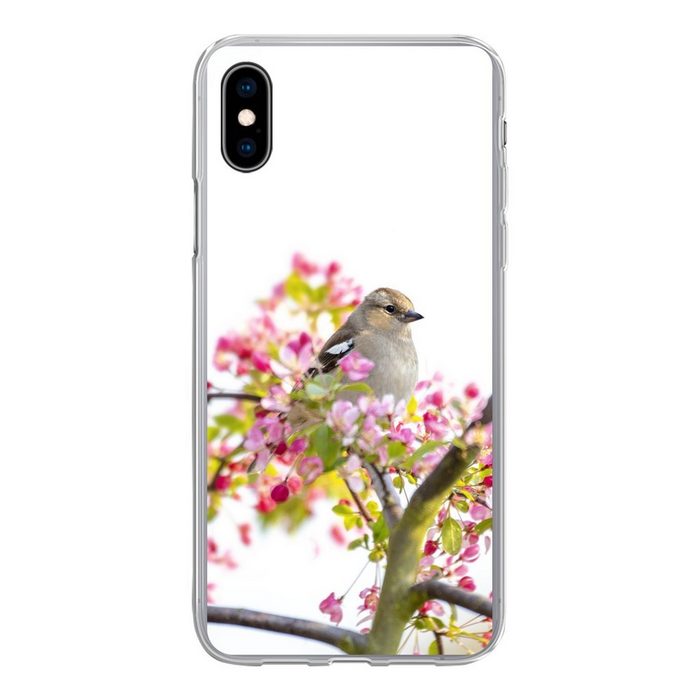 MuchoWow Handyhülle Vogel zwischen rosa Blumen Handyhülle Apple iPhone Xs Max Smartphone-Bumper Print Handy