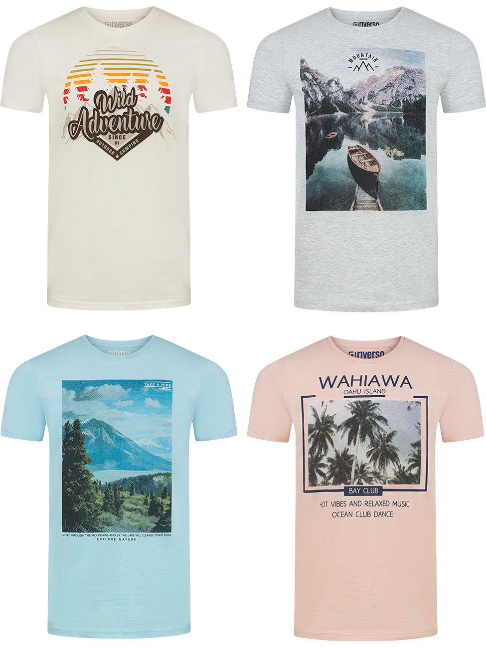 riverso T-Shirt Herren Fotoprintshirt RIVLukas Regular Fit (4-tlg) Kurzarm Tee Shirt mit Rundhalsausschnitt aus 100% Baumwolle Farbmix 1
