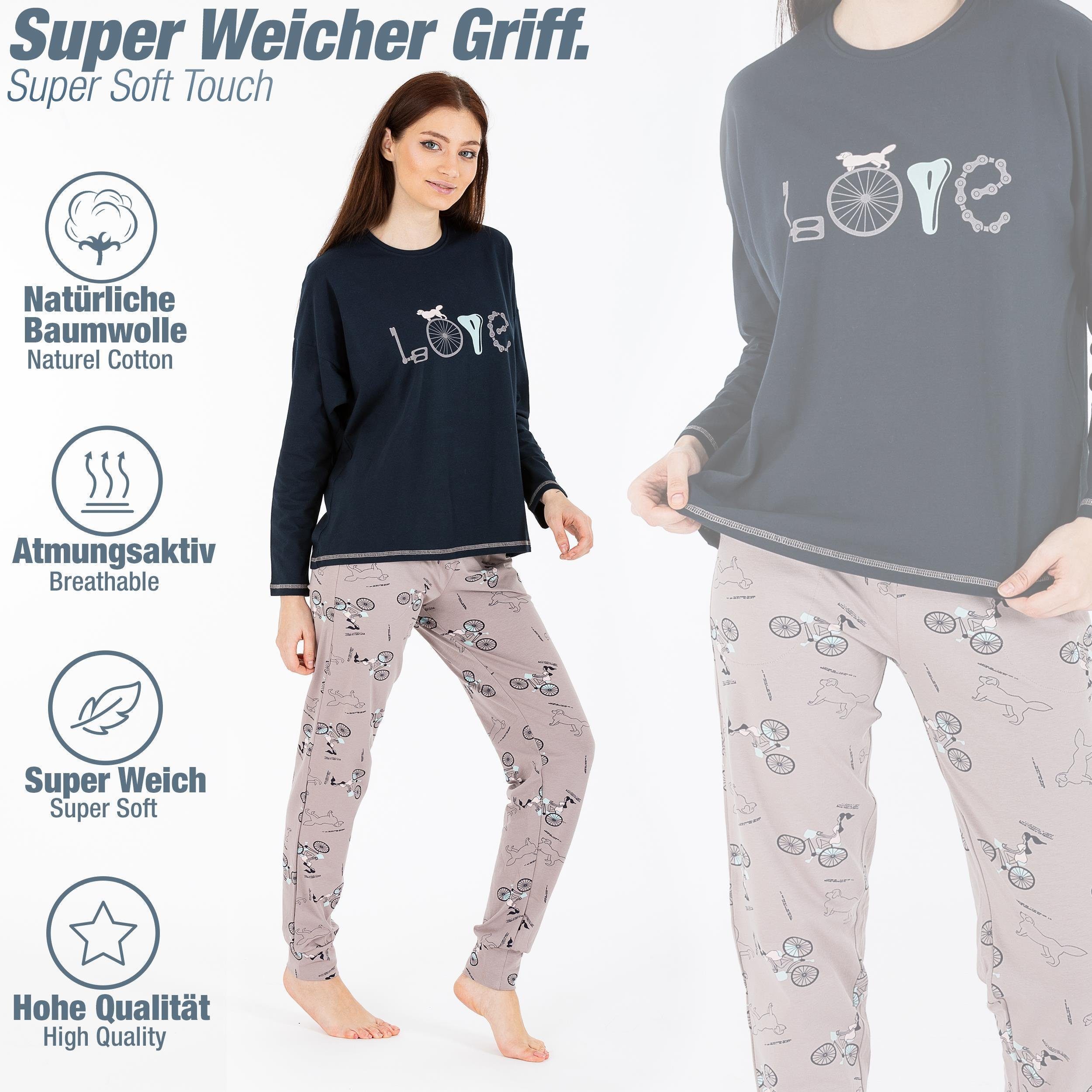 LOREZA Schlafanzug Schlafanzug Pyjama langarm- Love - Bunt (Set, 2 tlg) günstig online kaufen