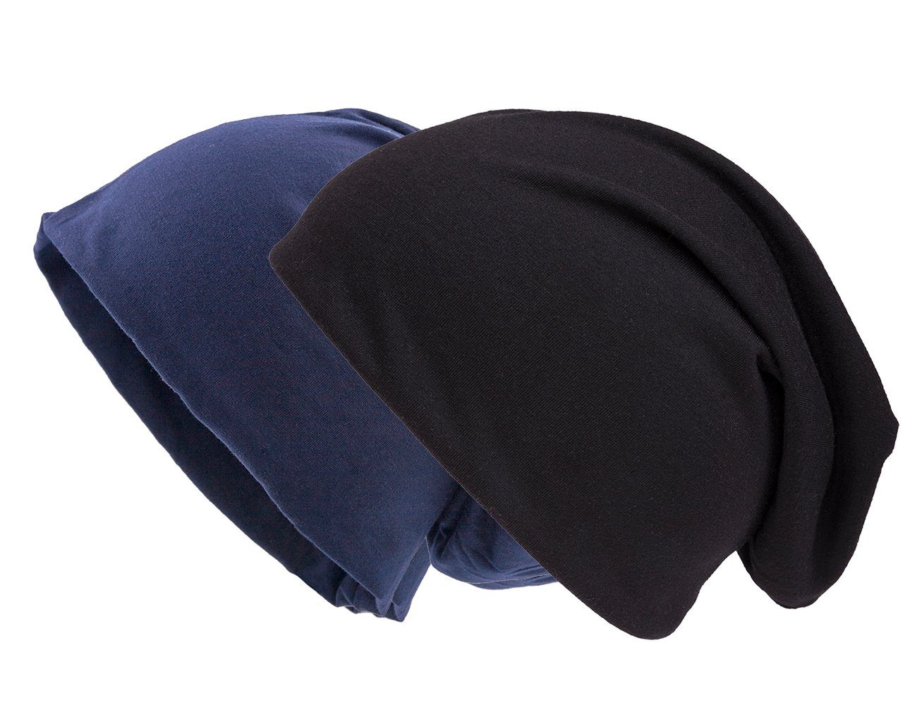 Beanie, (Long shenky elastisch 2er Mützen Jerseymütze Set) Farben verschiedenen in Beanie Doppelpack Schwarz/Navy