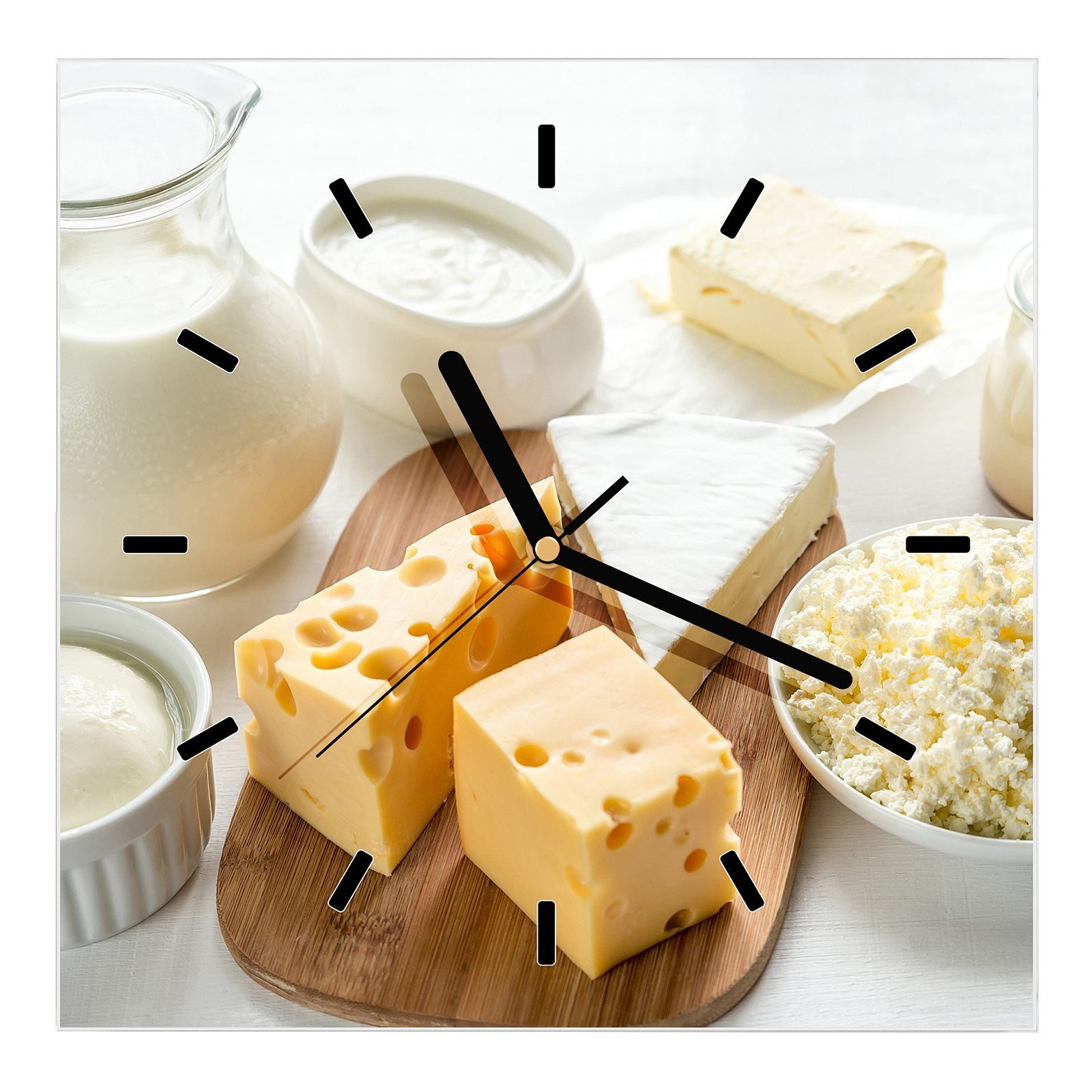 30 30 und cm Wanduhr Milch Käse Größe x Wanduhr Glasuhr Motiv mit Wandkunst Primedeco