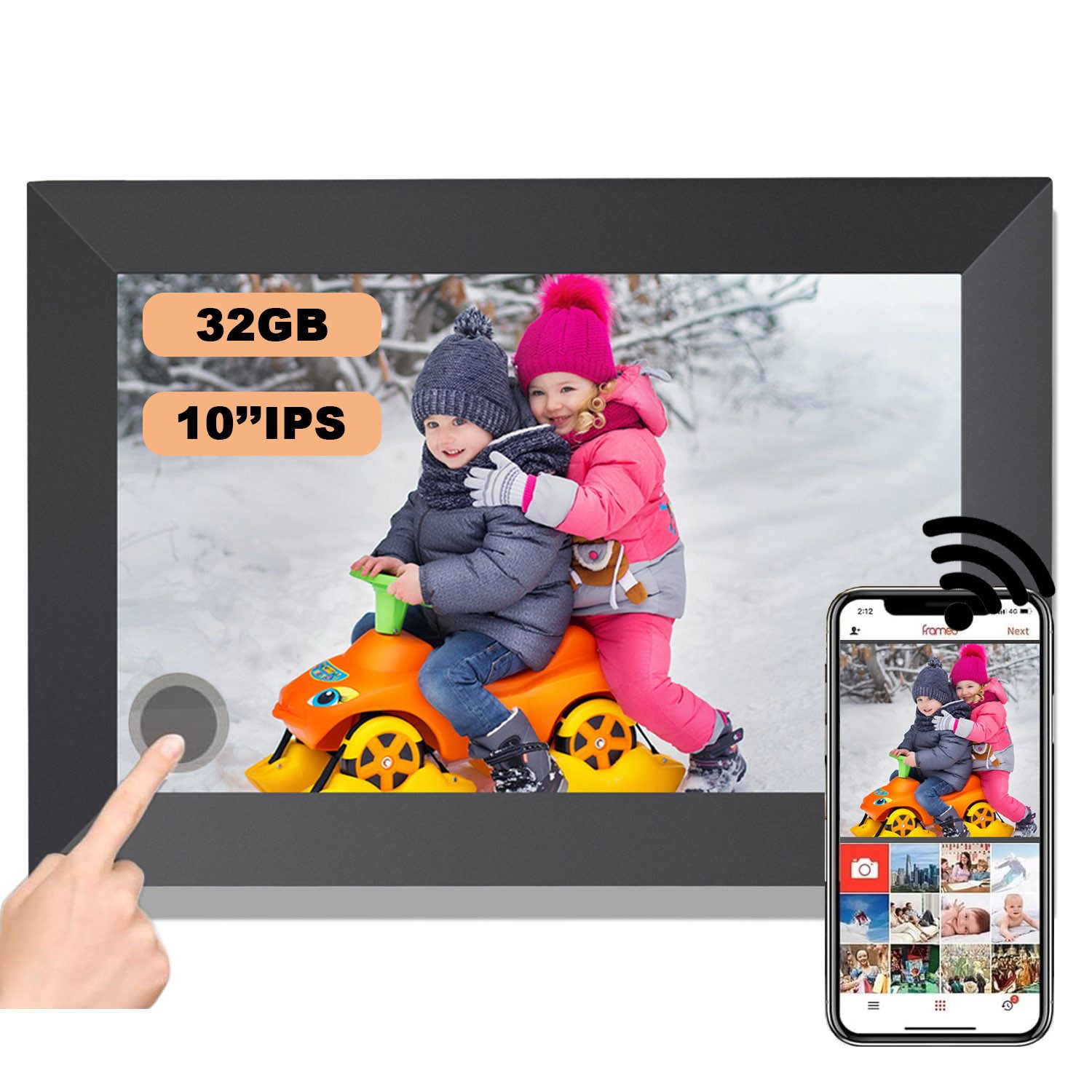 XERSEK Bilderrahmen 10,1 Zoll Digitaler Bilderrahmen Wlan, 1280x800 HD IPS Touchscreen, (32GB Speicher, Automatisch Rotation), Teilen Sie Fotos sofort über Frameo von überall