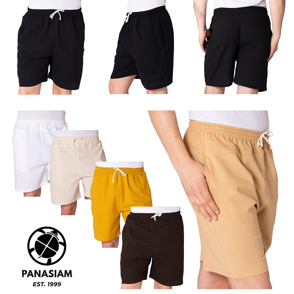 Shorts kurze Hose aus 100% Baumwolle Basic Stoffhose mit Taschen & Gummibund