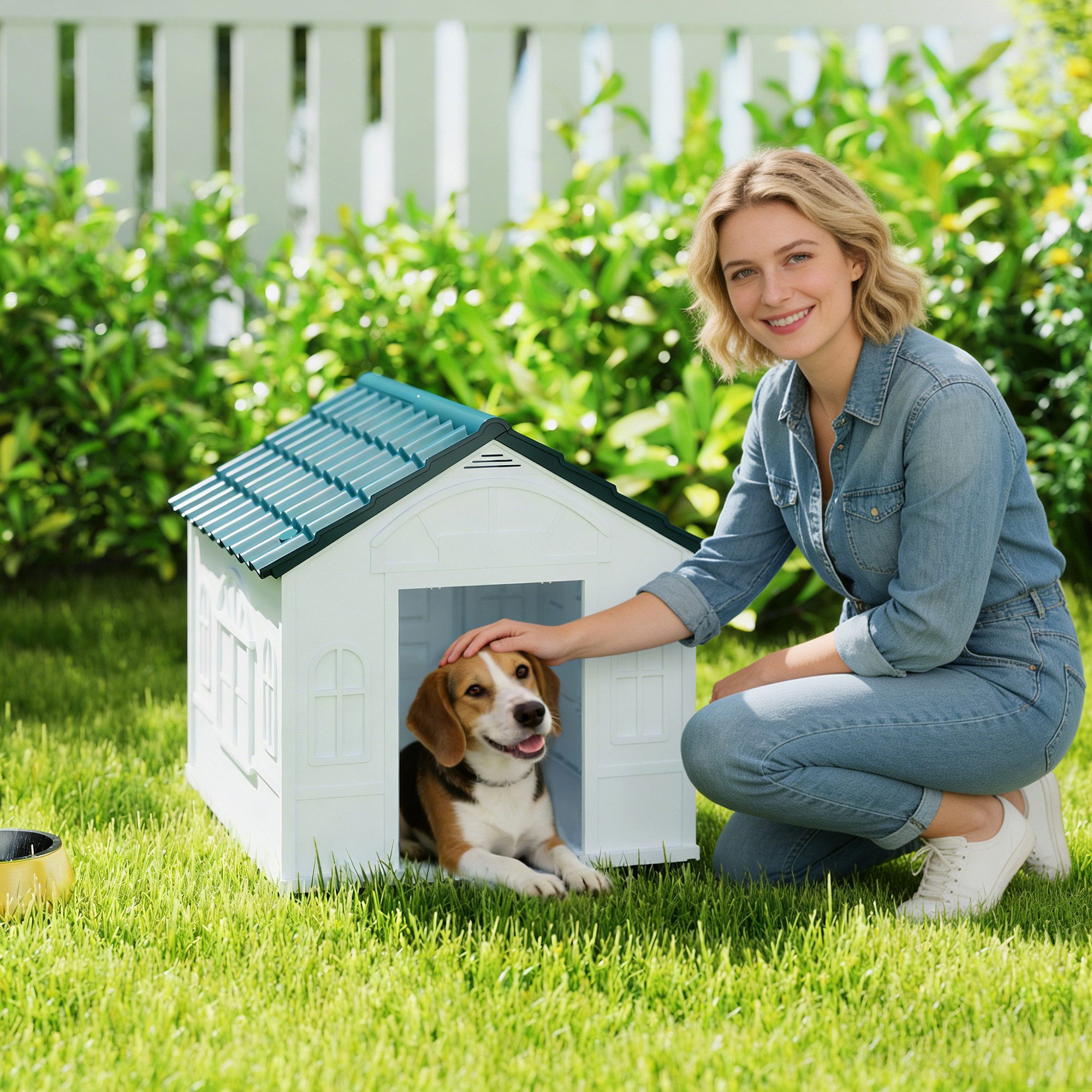 PawHut Hundehütte wetterfestes Hundehaus mit Satteldach, Outdoor, 65 x 75,7 x 63 cm, Blau
