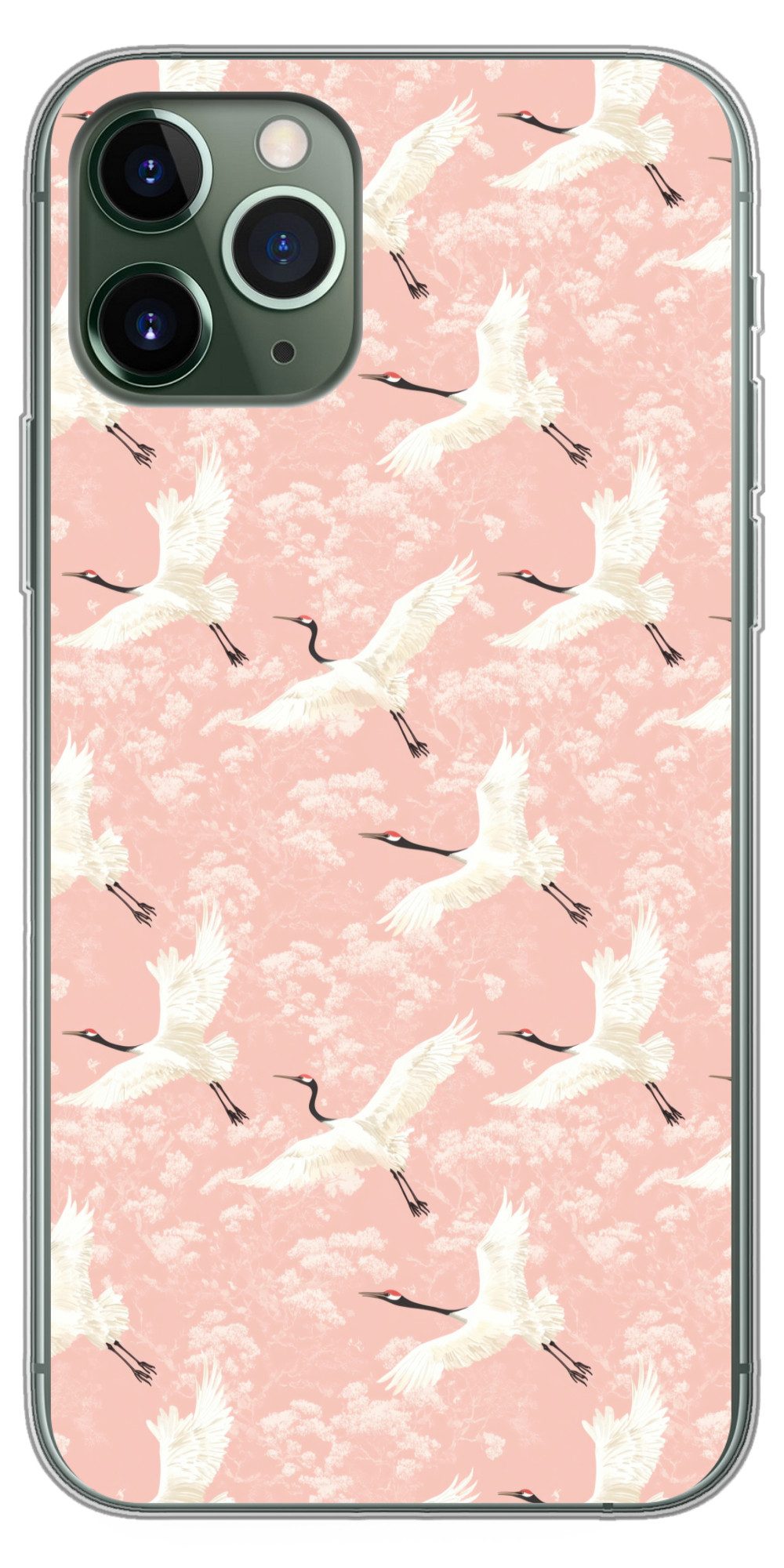 MuchoWow Handyhülle für Apple iPhone 11 Pro Kranich - Blüte - Rosa, Smartphone-Bumper, Print, Handy Schutzhülle Dünn