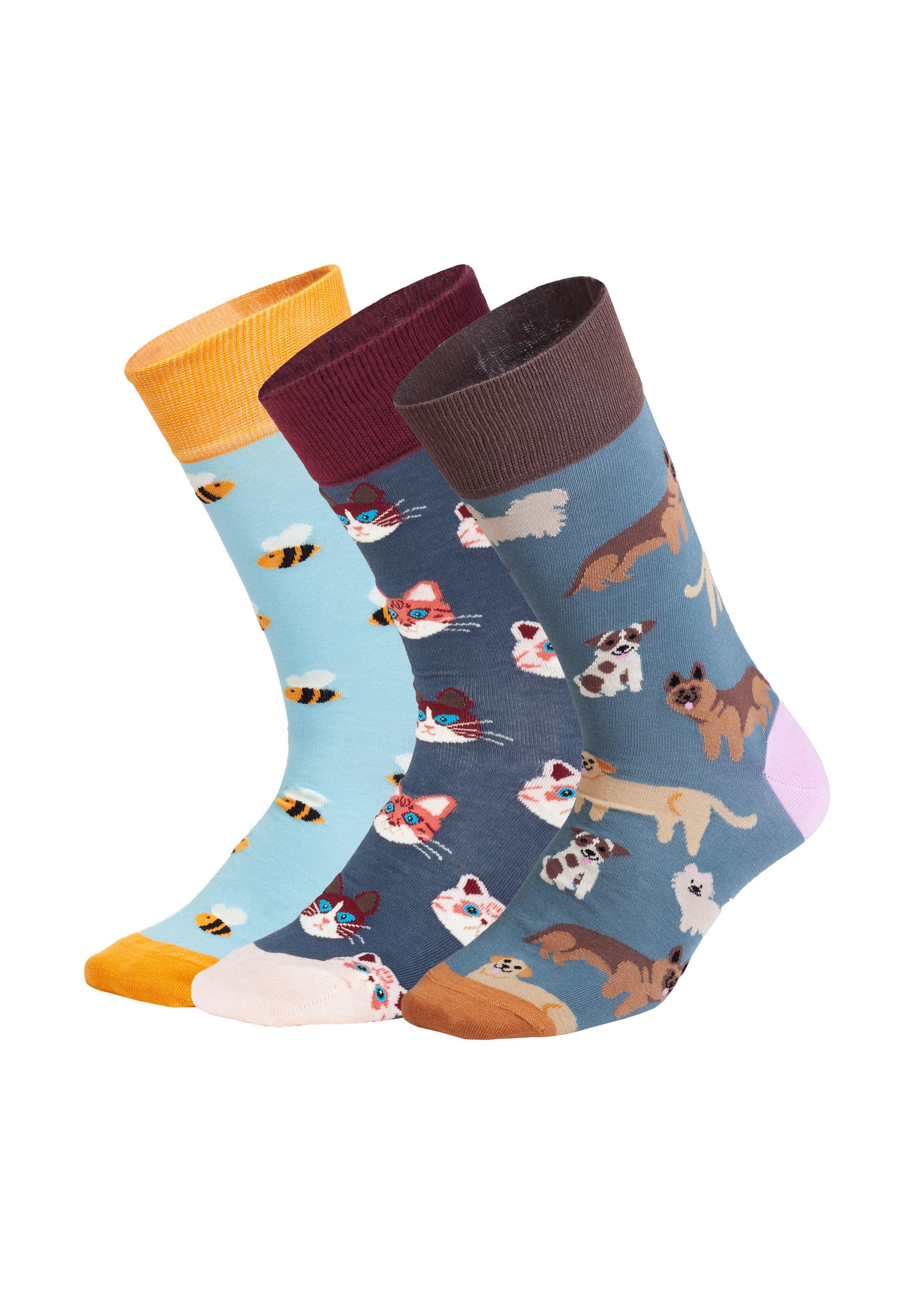 DillySocks Basicsocken Cute Animal Crew (3er Box) Aus Baumwolle & recyceltem Polyamid