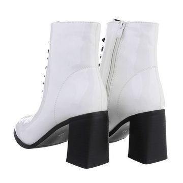 Ital-Design Damen Party & Clubwear Schnürstiefelette Blockabsatz High-Heel Stiefeletten in Weiß