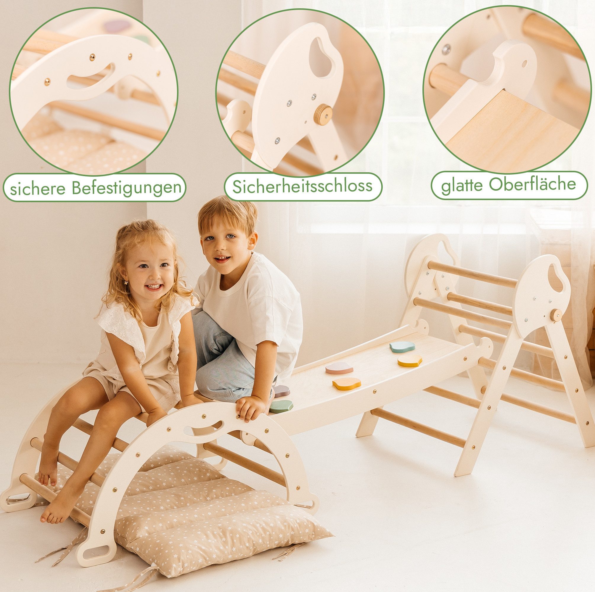 Goodevas Klettergerüst 5-in-1 Montessori Holz-Kletter-Set 5in1 für Kleinkinder 1-3 Jahre alt, (5-St)