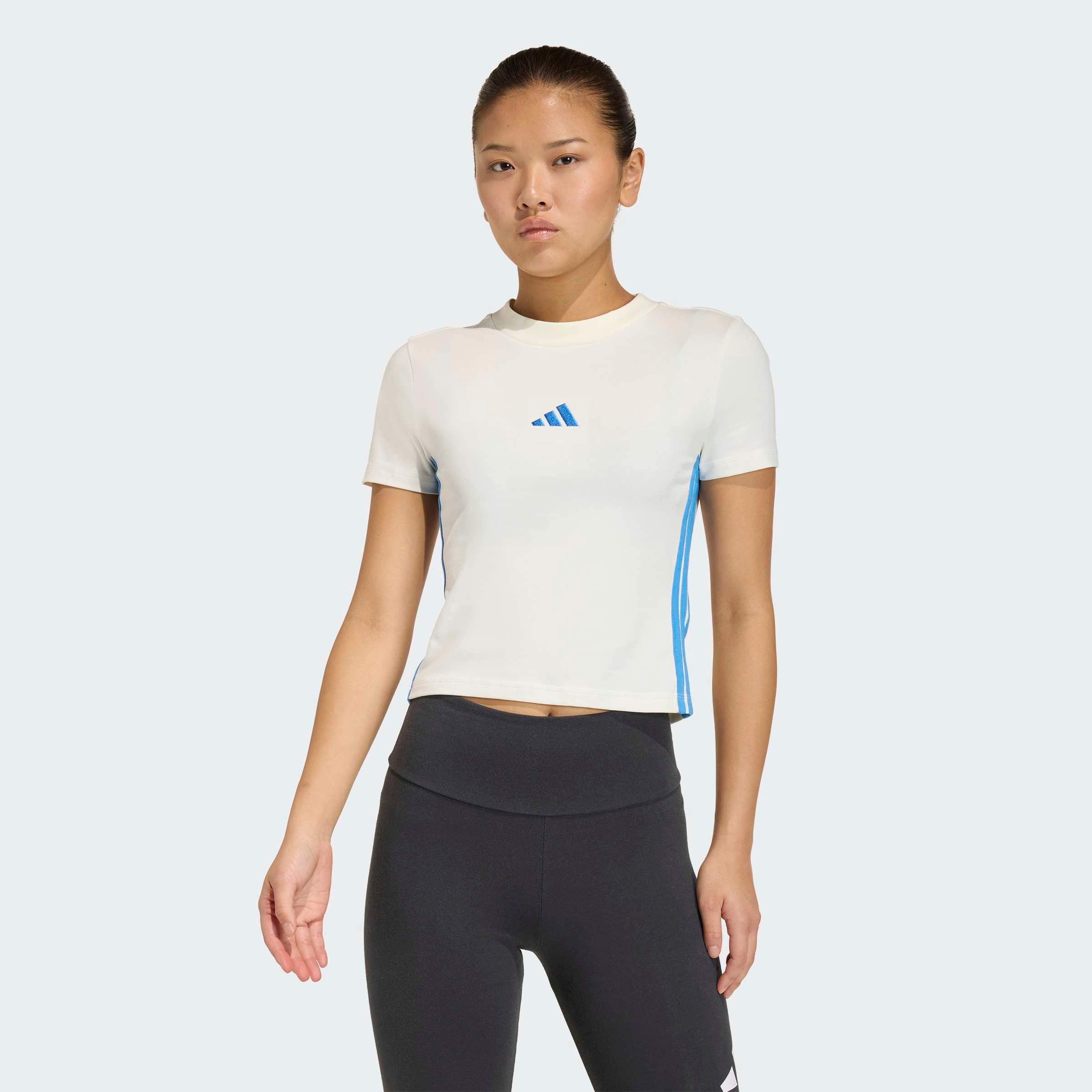 adidas Sportswear T-Shirt W 3S SJ BABY T schmale Passform, Rundhalsausschnitt, mit Elasthan-Anteil