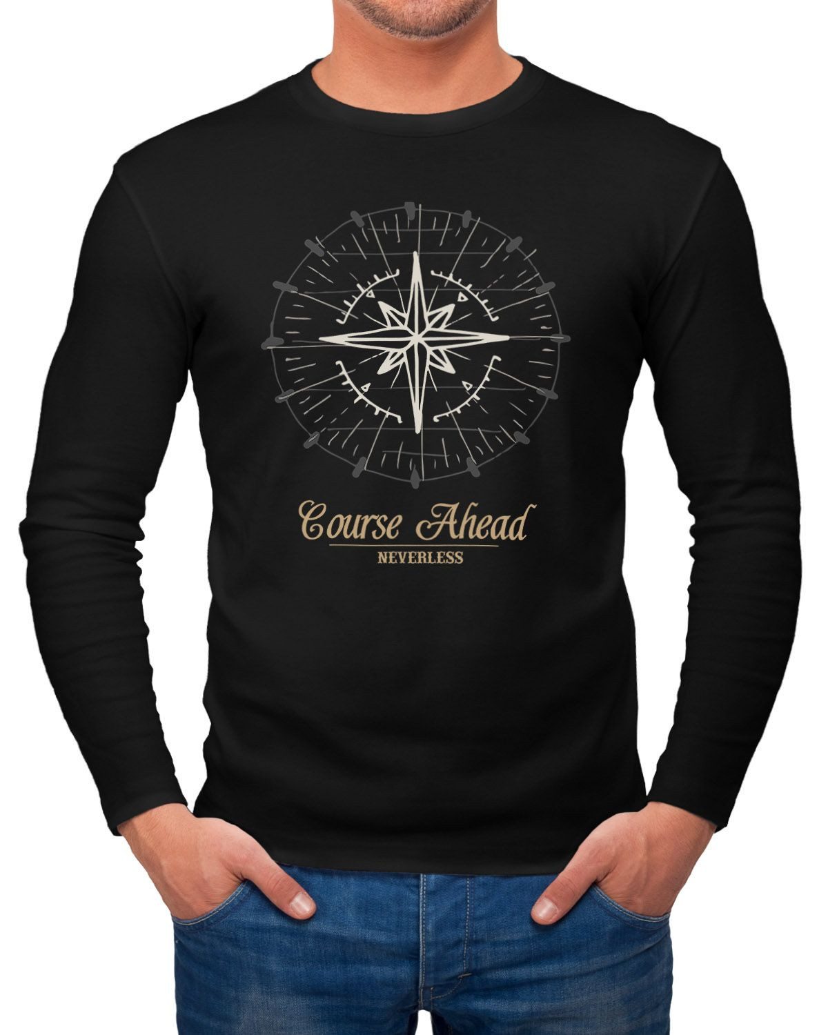 Neverless Longsleeve Herren Longsleeve Kompass Navigator Langarmshirt Neverless® mit Print