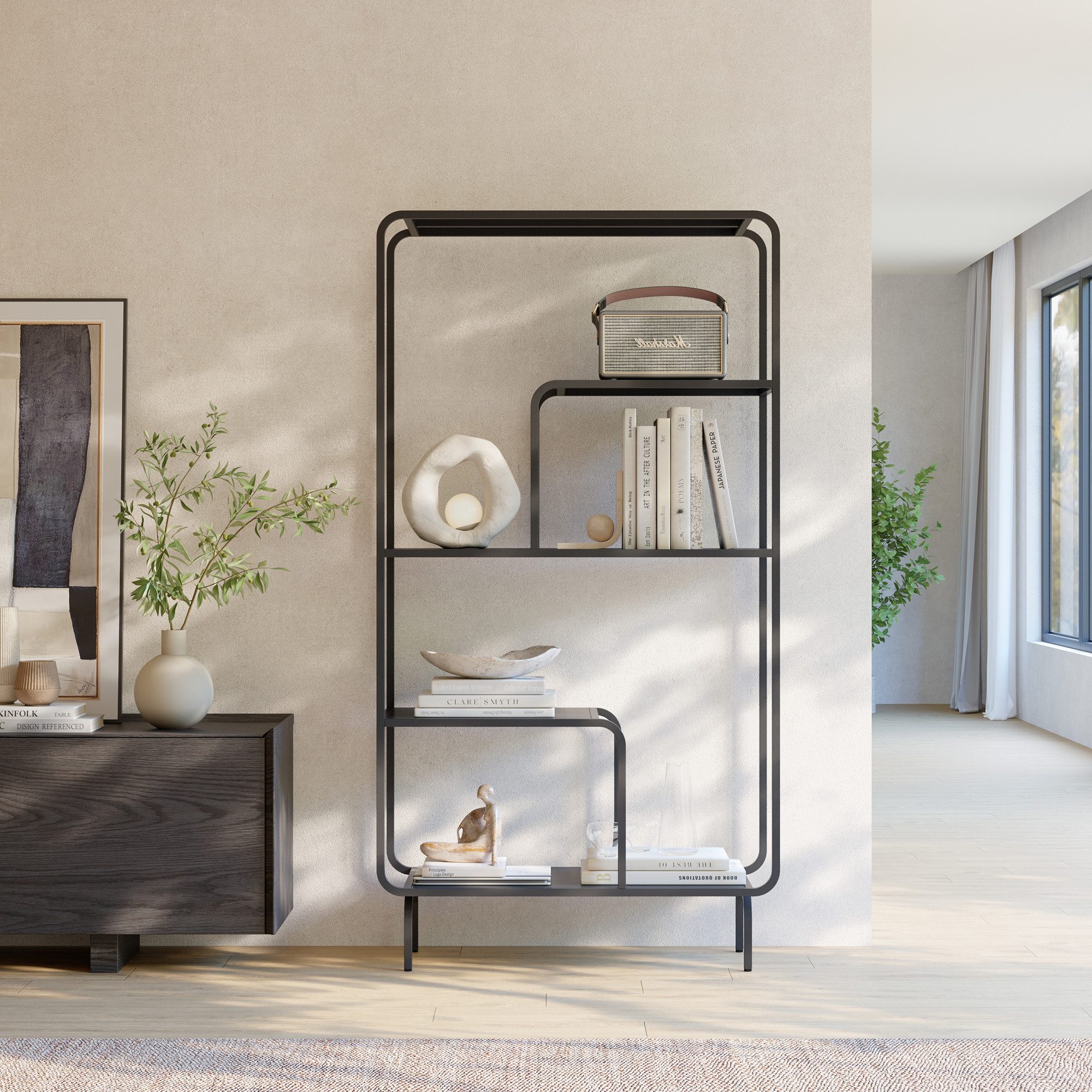 en.casa Bücherregal, »Færder« Stahl 145 x 76 x 33 cm Schwarz