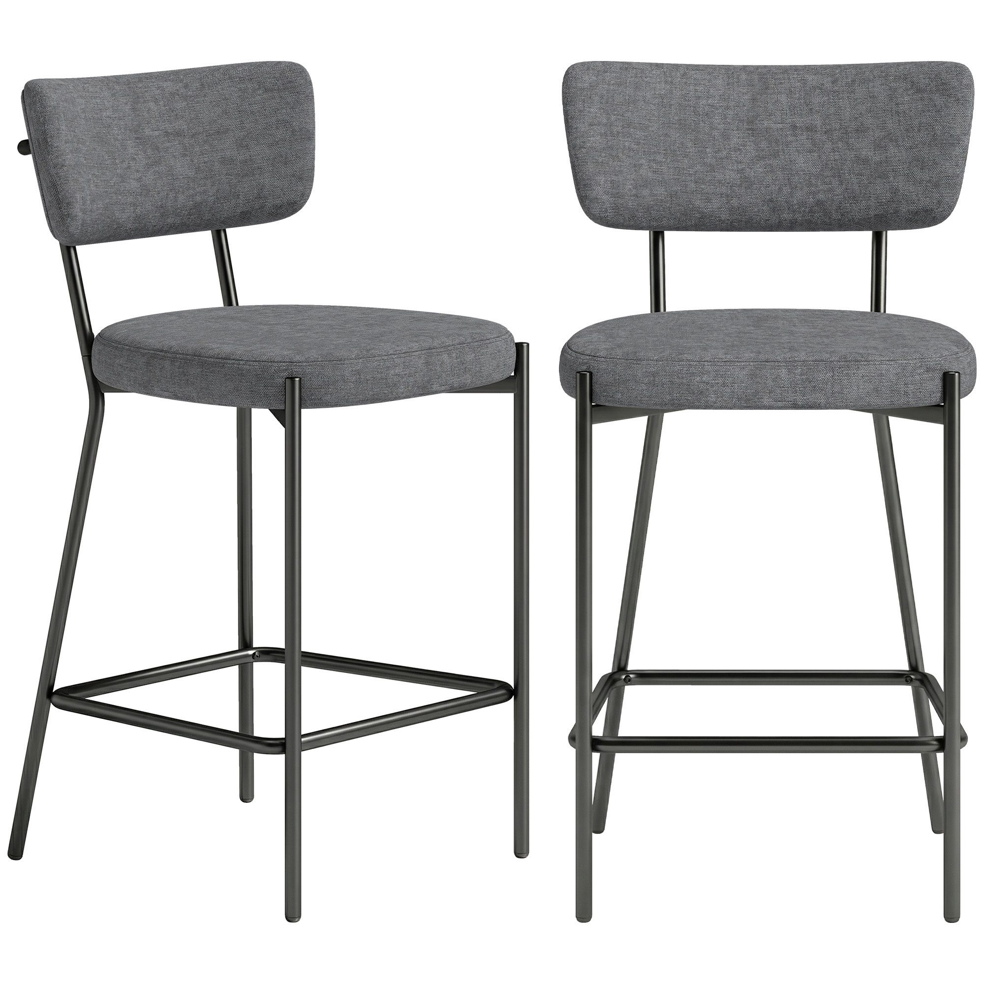 HOMCOM Barhocker Barstühle mit Fußstütze, geschwungener Rückenlehne (Tresenhocker, 2 St., Küchenstuhl), 63 cm Sitzhöhe für Küche, Esszimmer, Grau