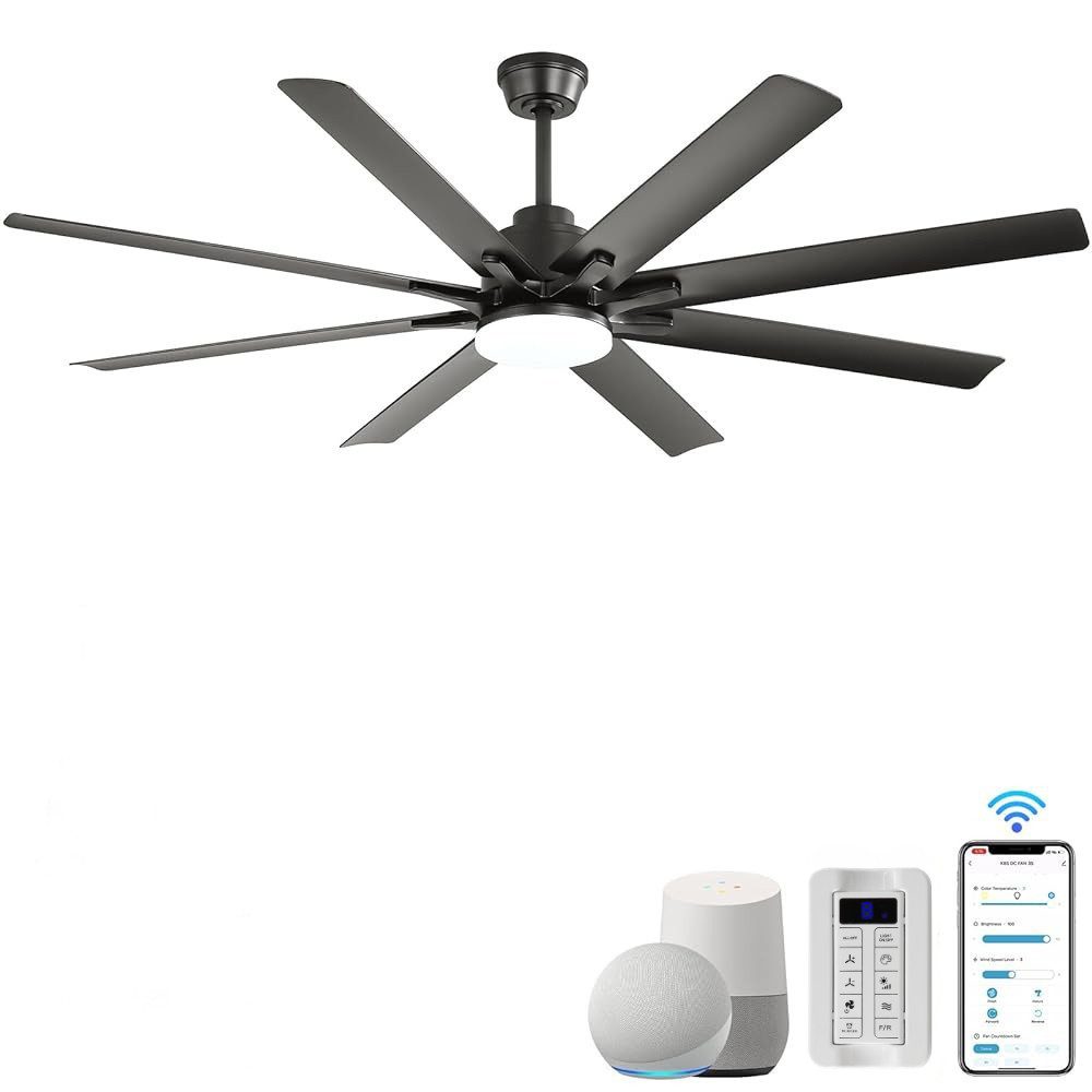 Sofucor Deckenventilator 167,5 cm moderner Deckenventilator für den Innen- und Außenbereich, intelligent, mit Fernbedienung und App-Steuerung
