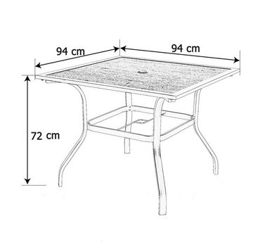 EBUY Gartentisch Wetterfester Tisch mit Schirmloch und Tischplatte aus Metallimitat (1-St)