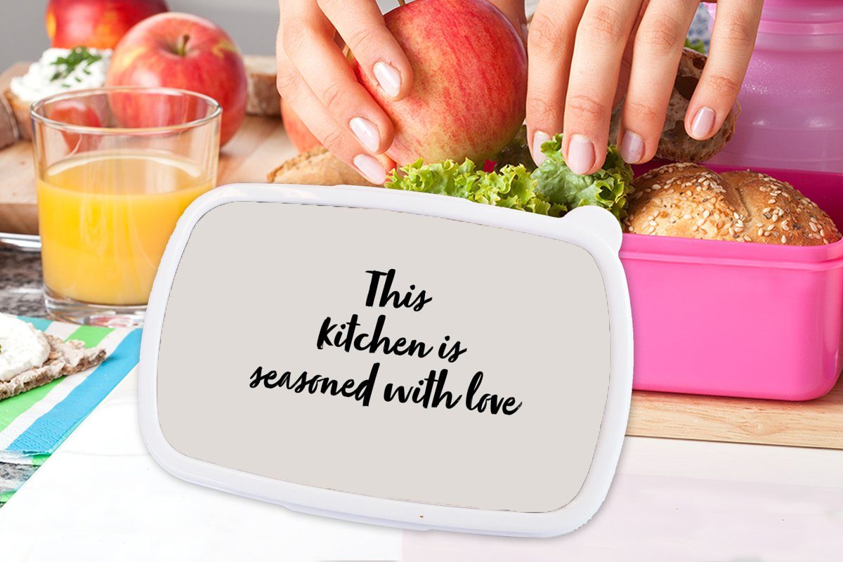 MuchoWow Lunchbox Zitate - mit gewürzt Kunststoff Kochen Erwachsene, Sprichwörter Liebe Küche Brotbox ist Kunststoff, -, Brotdose für - Mädchen, Kinder, Diese - rosa Snackbox, (2-tlg)