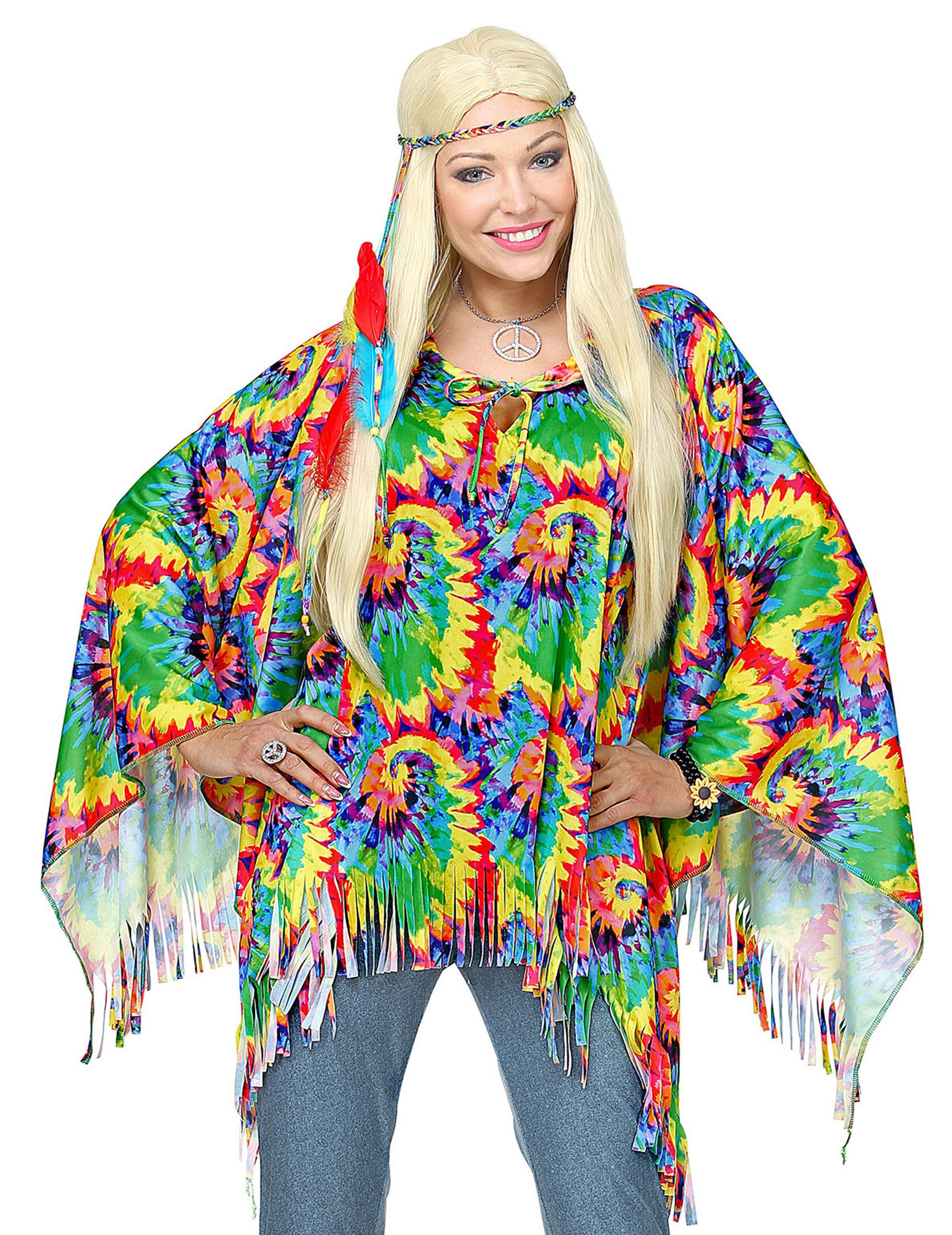 Boland Hippie-Kostüm Hippie-Poncho Hippie-Kostüm Karnevalskostüm für Damen bunt