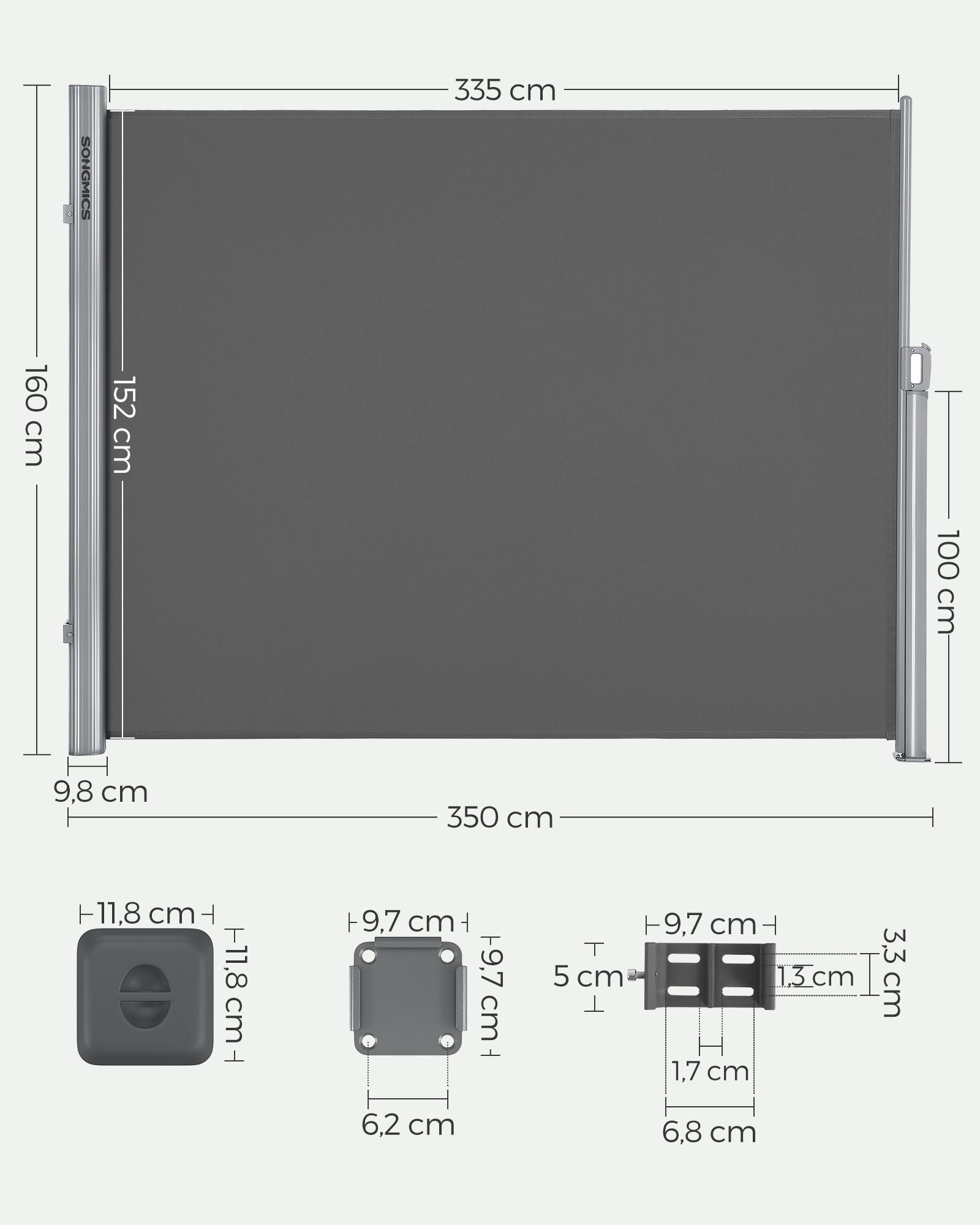 SONGMICS Seitenarmmarkise Alu Sichtschutz 280 g/m² günstig online kaufen