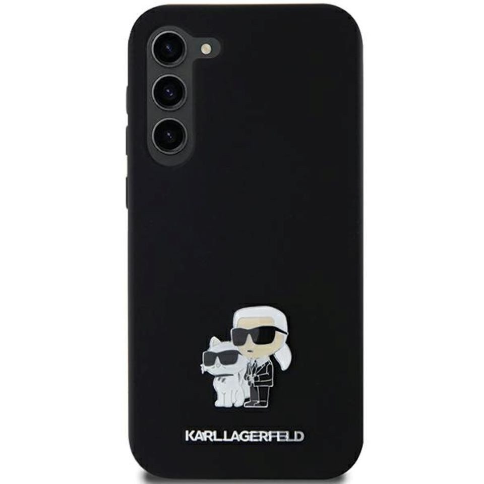 KARL LAGERFELD Handyhülle Hardcase Galaxy A55 Silikon schwarz Logo Metall 6,6 Zoll, Kantenschutz