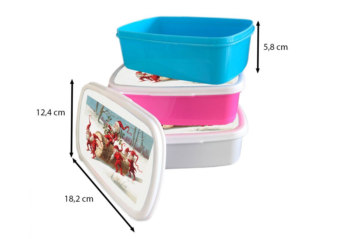 Kunststoff, MuchoWow Erwachsene, - rosa Brotbox Mädchen, Baum Snackbox, Lunchbox (2-tlg), - Weihnachten für Brotdose Kunststoff Kinder, Schnee,