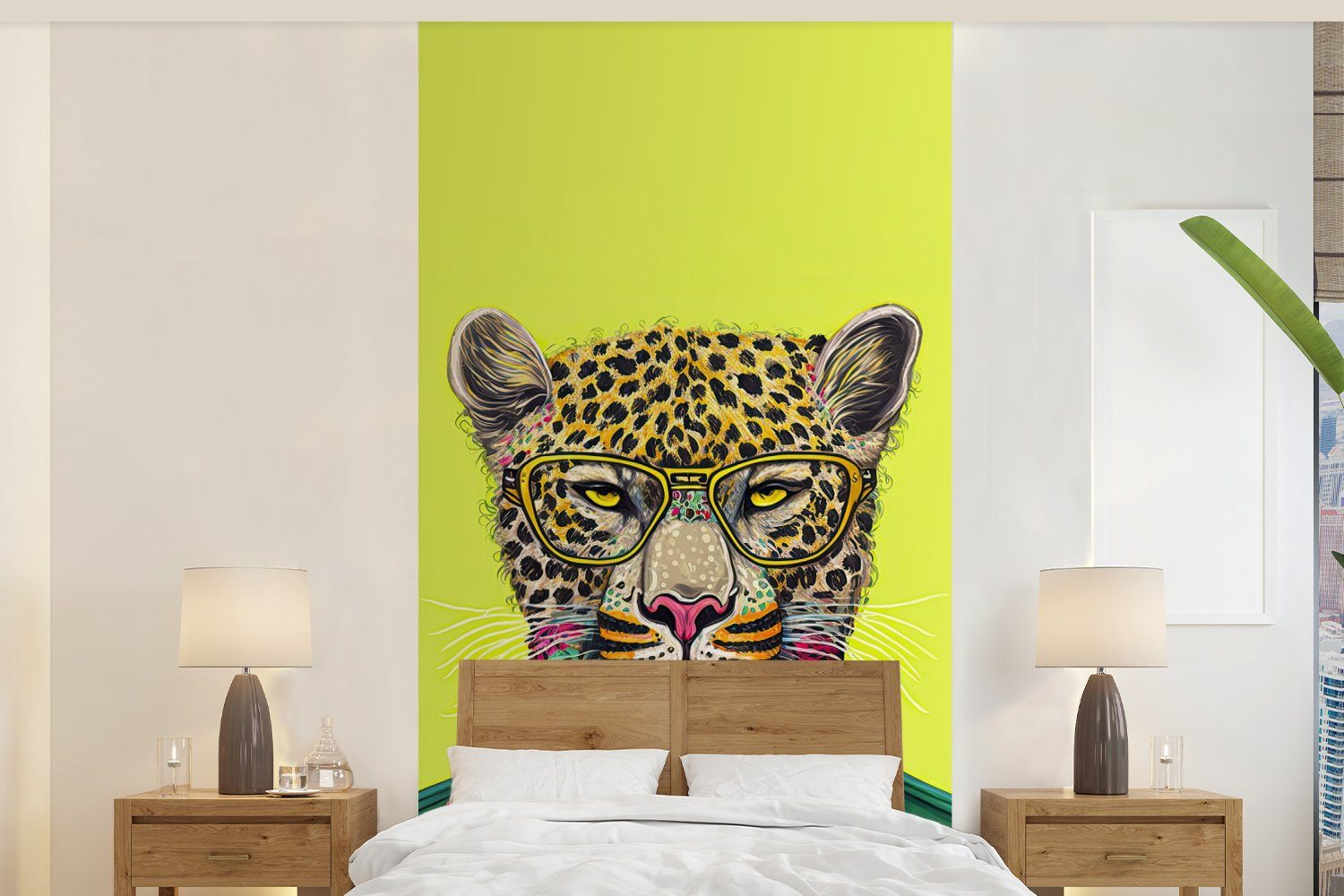 MuchoWow Fototapete Panther - Tier - Brillen - Farben, Matt, bedruckt, (2 St), Vliestapete für Wohnzimmer Schlafzimmer Küche, Fototapete