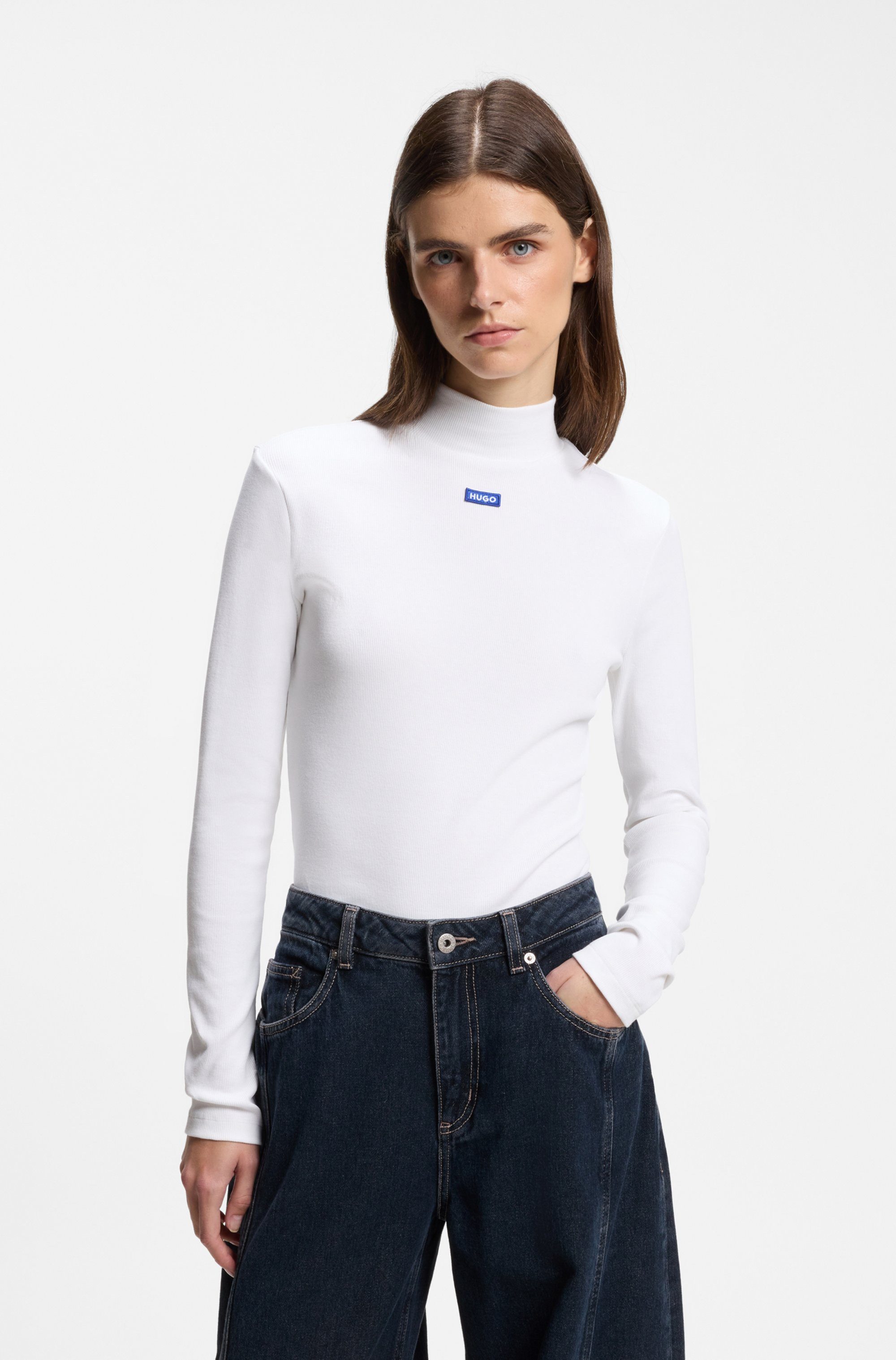 HUGO Longsleeve Easy Longsleeve mit Stehkragen