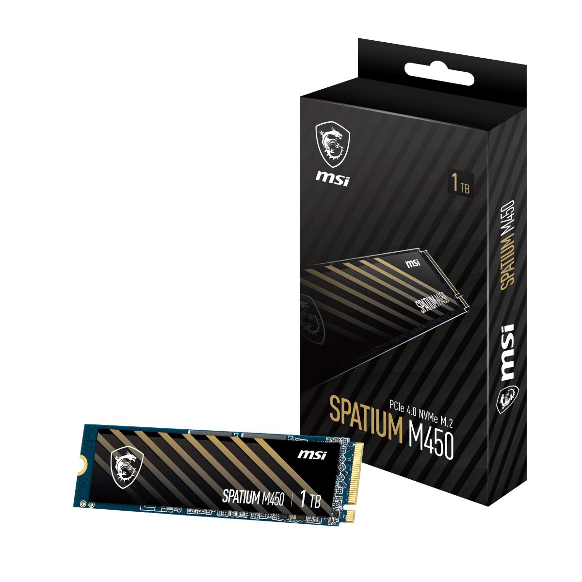 MSI SPATIUM M450 PCIe 4.0 NVMe M.2 1TB SSD-Festplatte (1 TB) 3600 MB/s MB/S Lesegeschwindigkeit, 3000 MB/s MB/S Schreibgeschwindigkeit, 3D NAND