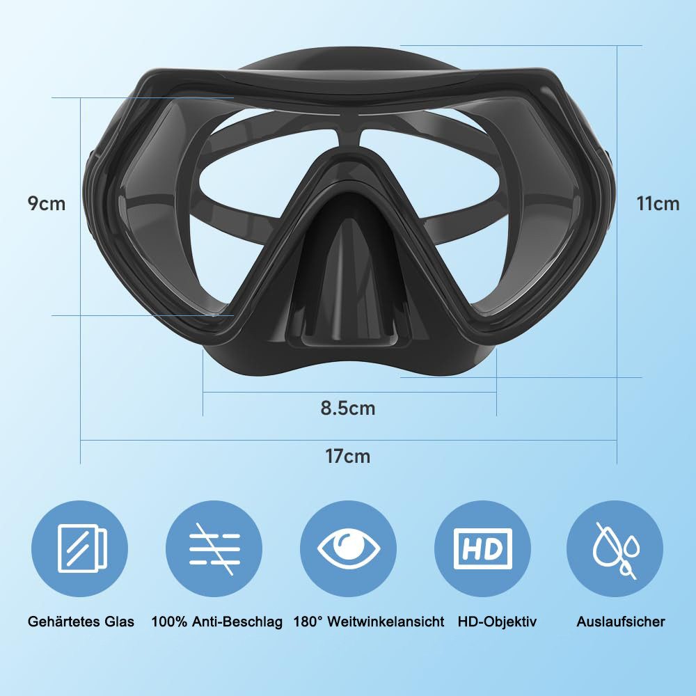 FOUORTUNATE-BEE Taucherbrille Taucherbrille Erwachsene Teenager Tauchermaske für Herren Damen, (Verstellbares Silikonband Schnorchelmaske mit HD Gehärtetes Glas Anti-Leck Schwimmmaske, für Tauchen, Schnorcheln und Schwimmen)