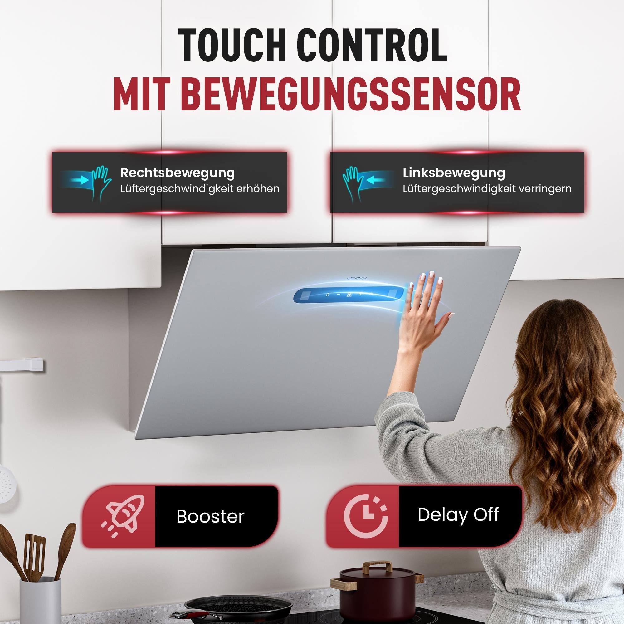 Levivo Kopffreihaube A+++ Dunstabzugshaube 60cm Umluft & Abluft mit 420 m³/h Luftleistung A+++ Dunstabzugshaube 60cm Umluft & Abluft mit 420 m³/h Luftleistung, Aktivkohlefiltern, Fettfiltern, LED-Beleuchtung