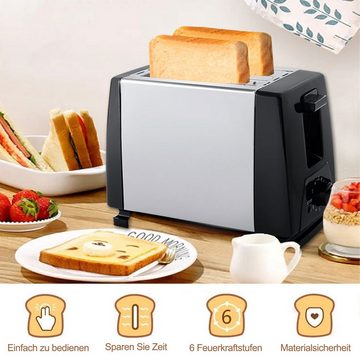 Kpaloft Toaster 2 kurze Schlitze, für 2 Scheiben, 700W, Edelstahl, in Silber-Optik, 2 kurze Schlitze, für 2 Scheiben, für verschieden große Brotscheiben, High Lift, Sockel geöffnet werden